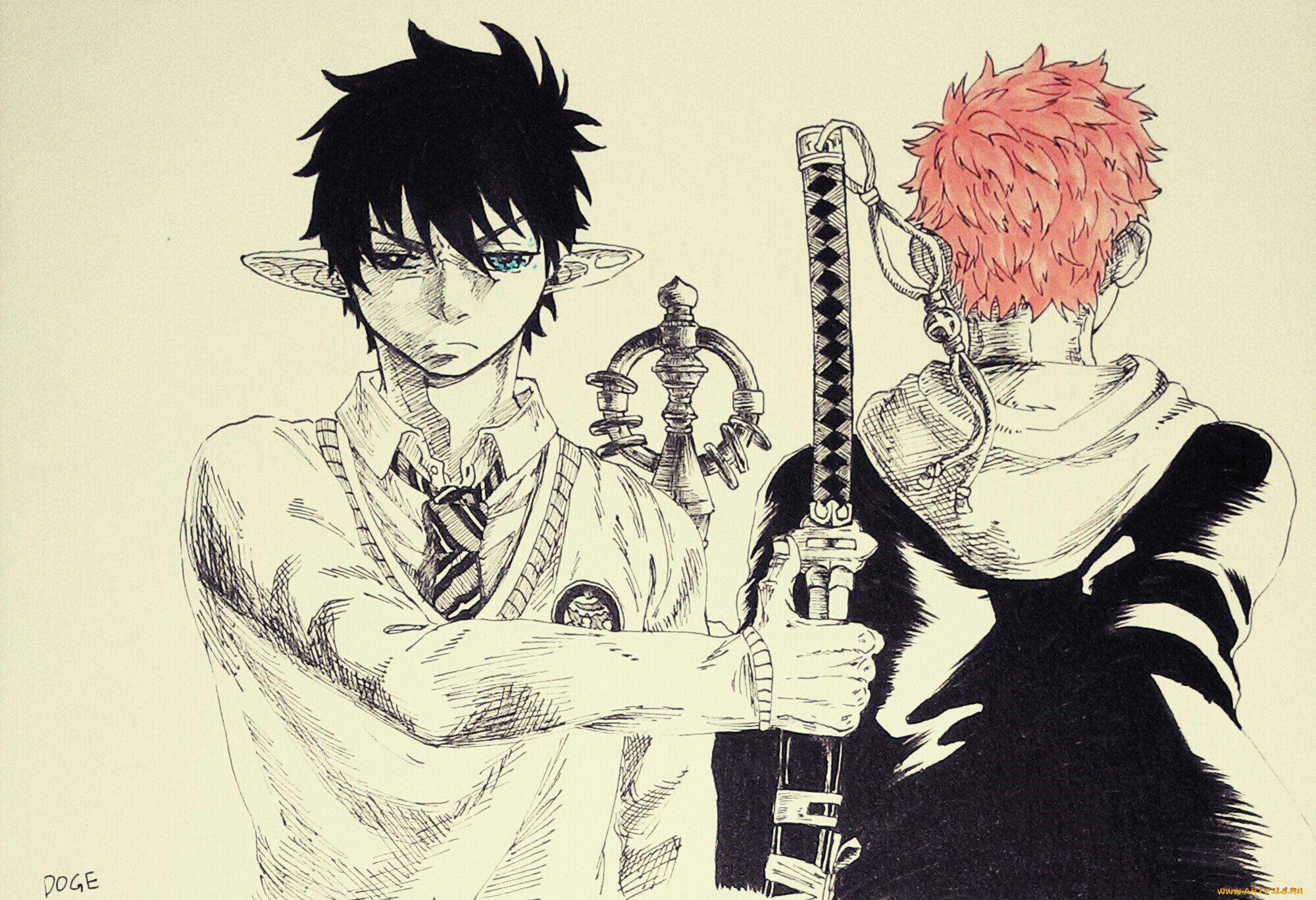 разное, арты, уши, оружие, меч, парни