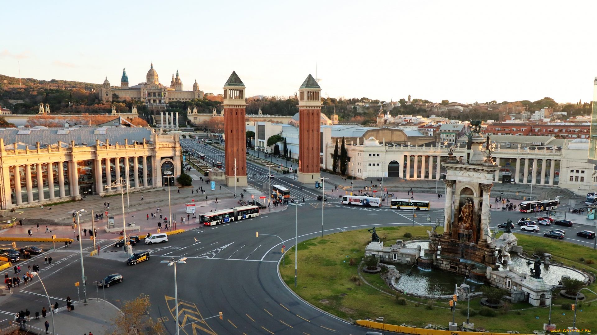 города, барселона, , испания, площадь, панорама