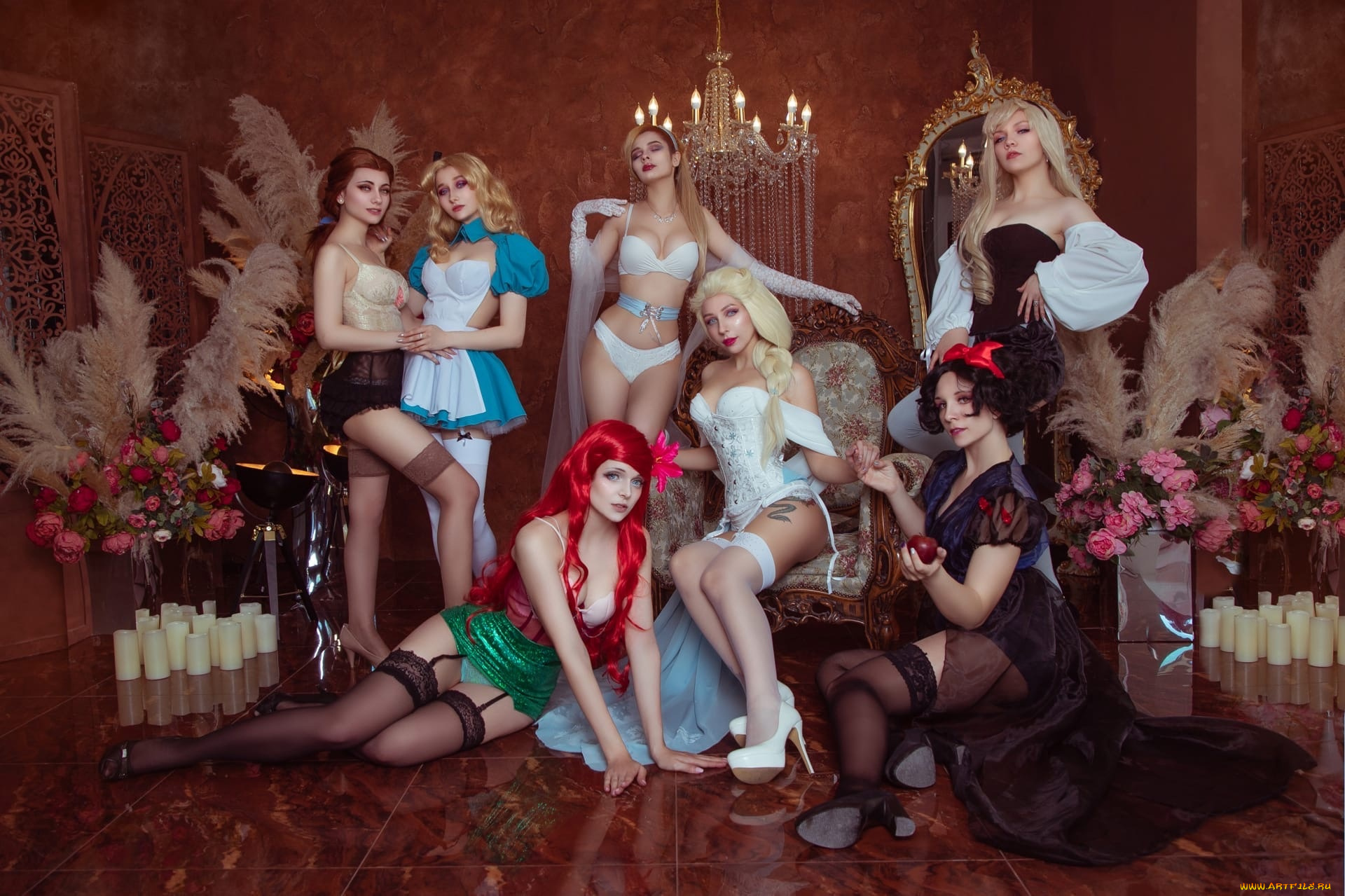 девушки, -, креатив, , косплей, костюмы, образы, свечи, кресло, цветы