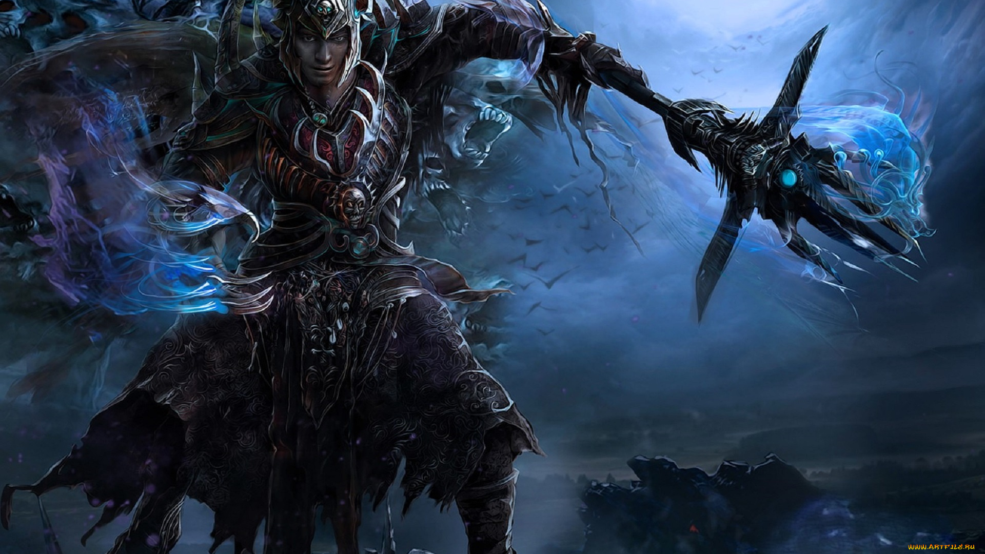 видео, игры, nine, communities, персонаж, броня, магия, оружие, дым, скалы