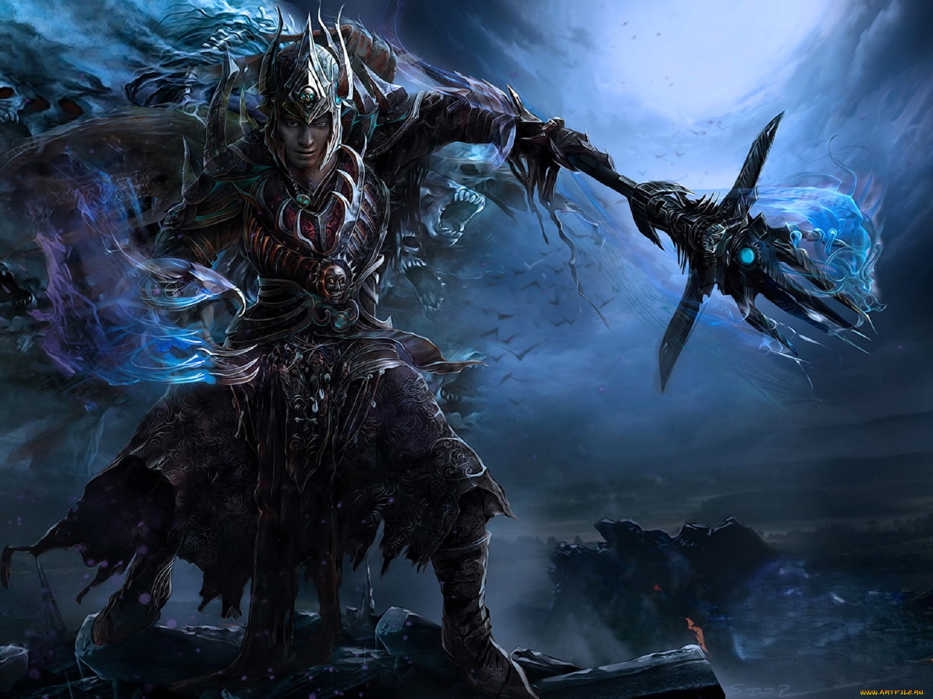 видео, игры, nine, communities, персонаж, броня, магия, оружие, дым, скалы