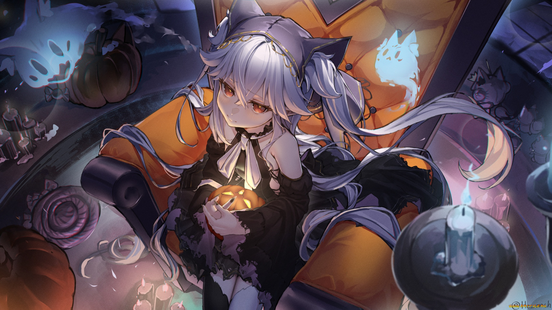 аниме, магия, , колдовство, , halloween, hololive, shirakami, fubuki, makigaihe, хеллоуин