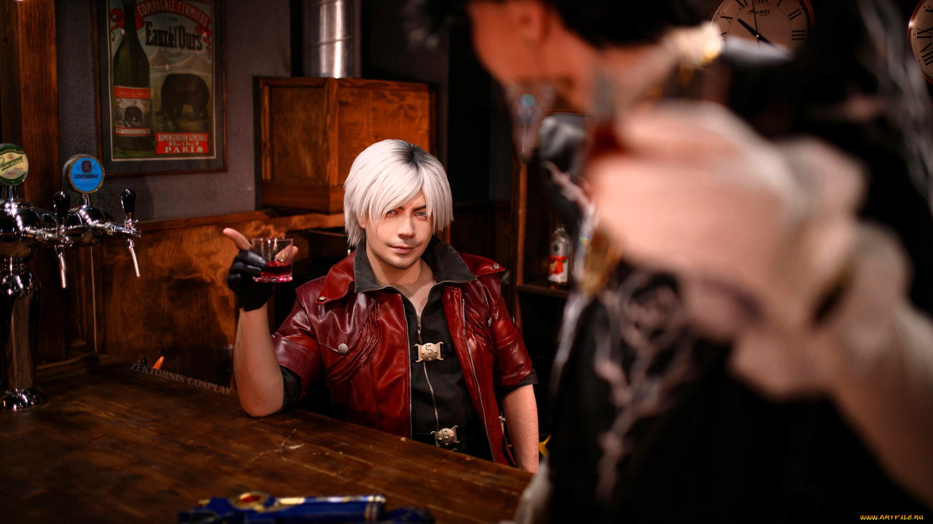 мужчины, -, креатив, , косплей, образ, косплей, наряды, костюмы, данте, девушка, оружие, стол, бар