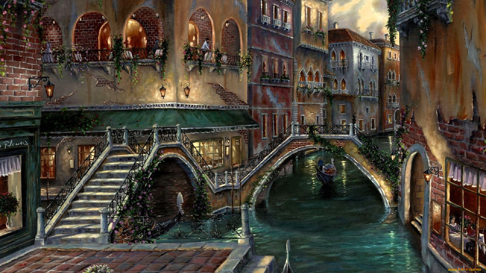 рисованное, robert, finale, венеция, дома, канал, мосты