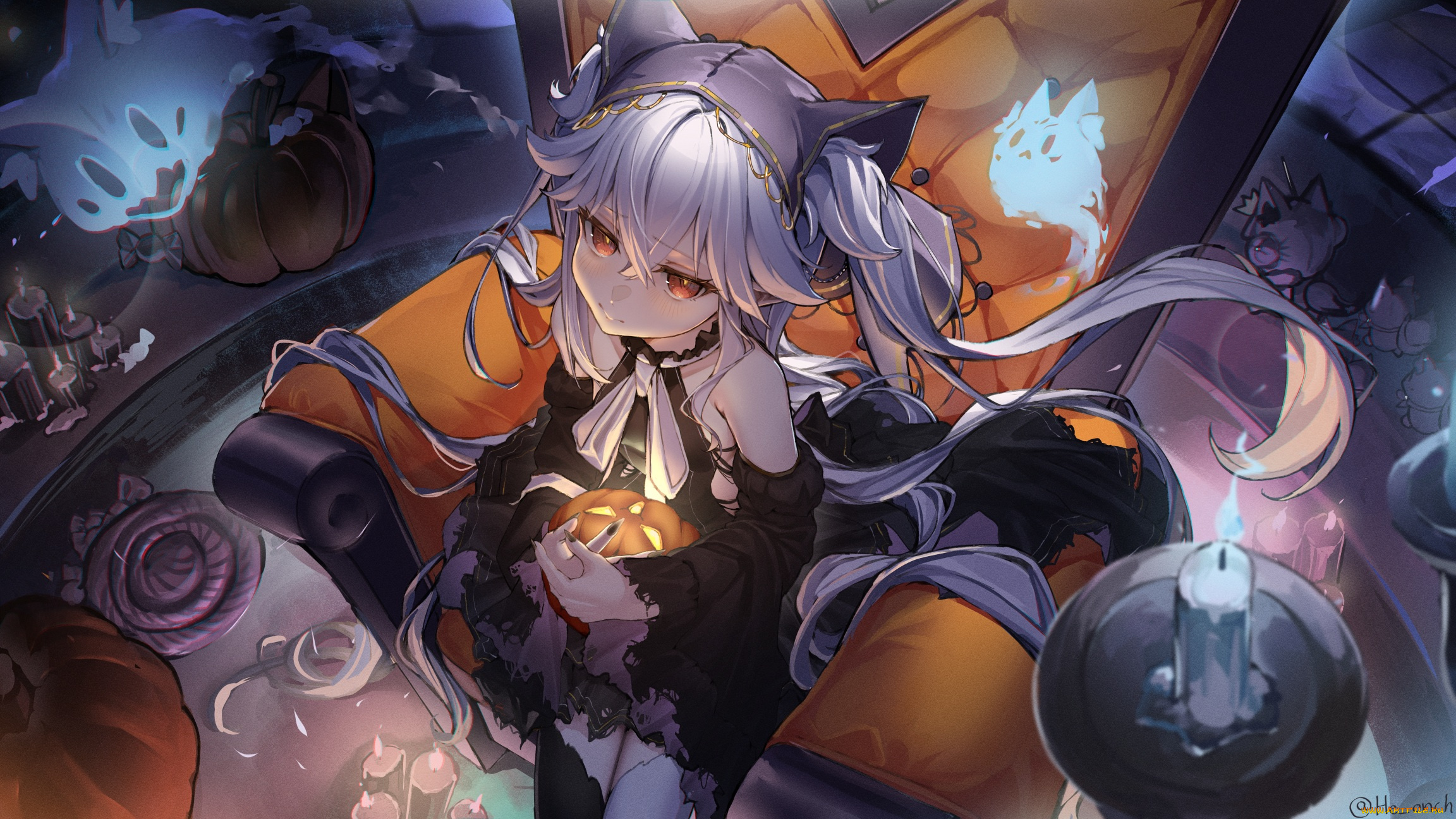 аниме, магия, , колдовство, , halloween, hololive, shirakami, fubuki, makigaihe, хеллоуин