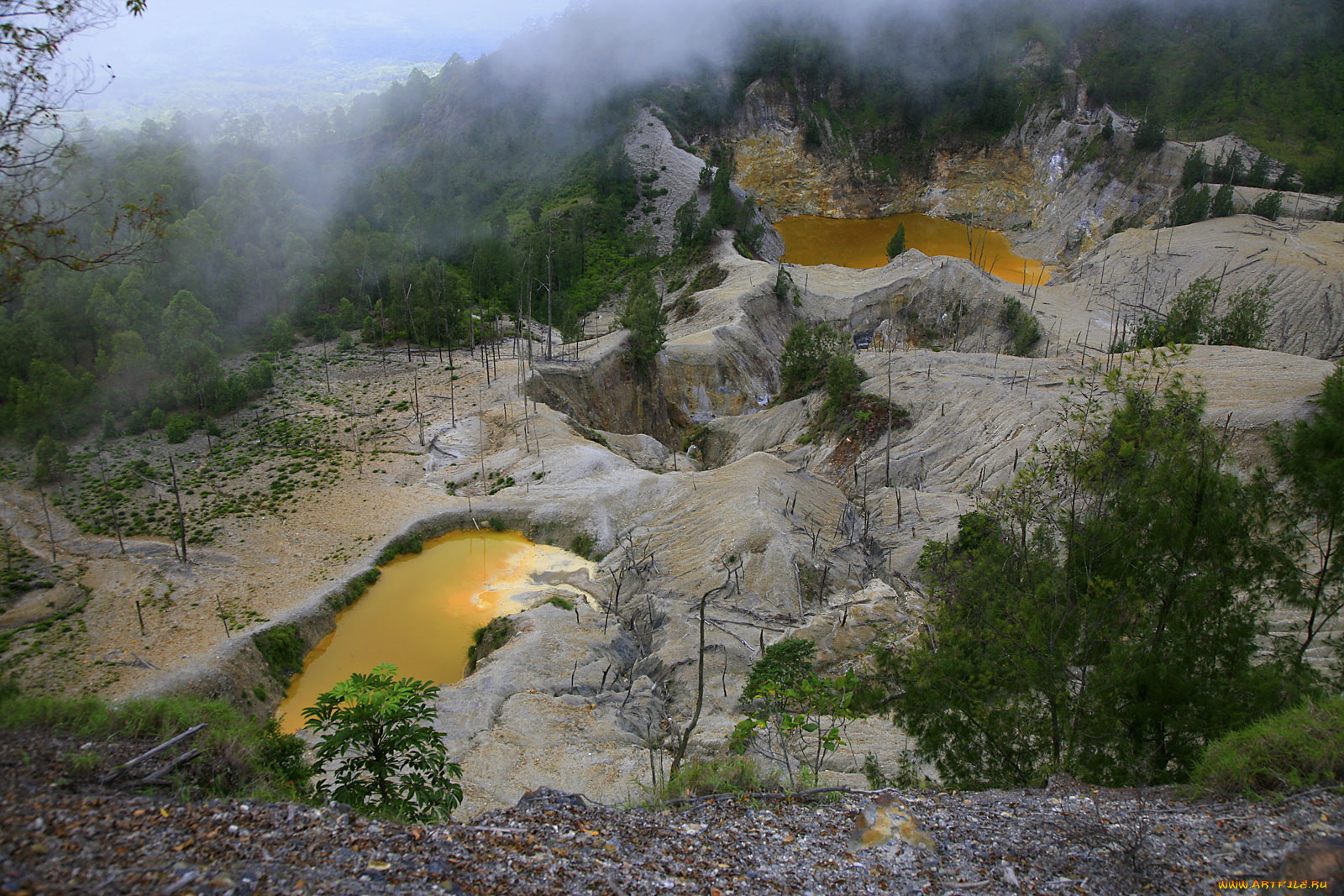 природа, другое, скалы, озера, желтая, вода