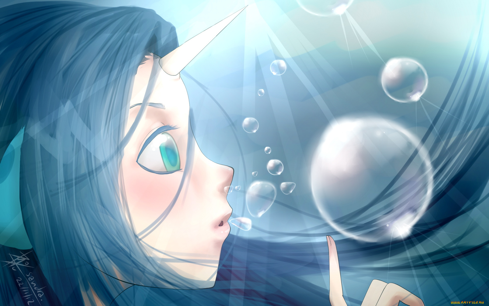 аниме, angels, demons, рог, девушка