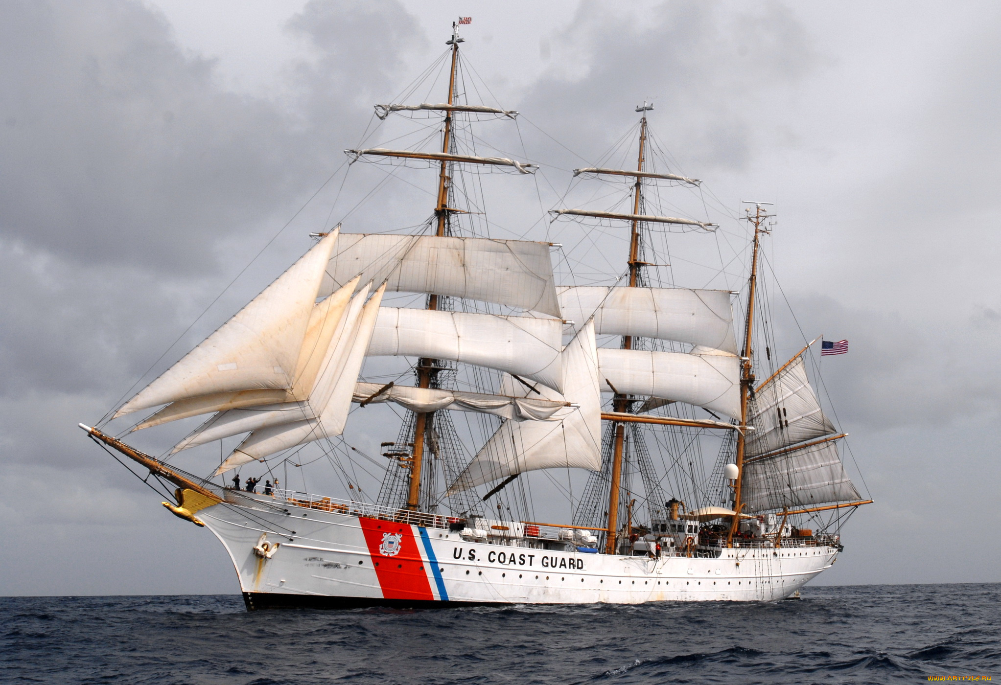 береговая, охрана, барк, eagle, корабли, парусники, парусник