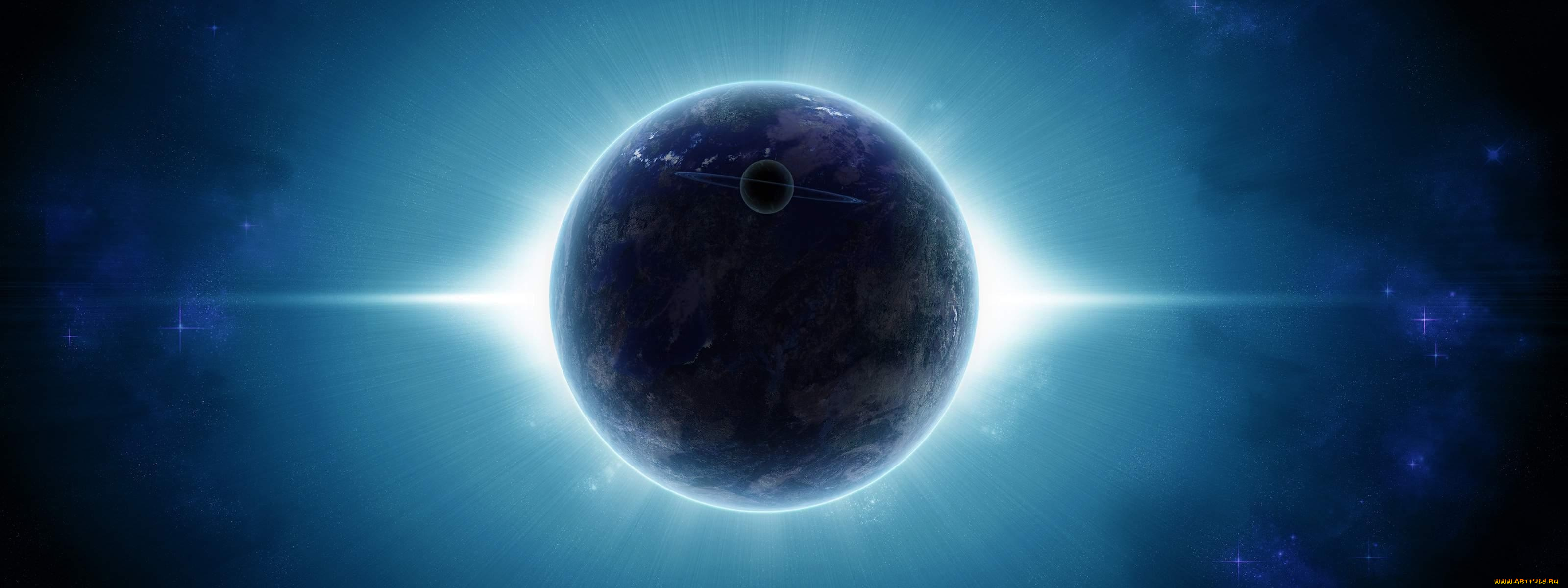 космос, арт, планеты, свет, кольцо