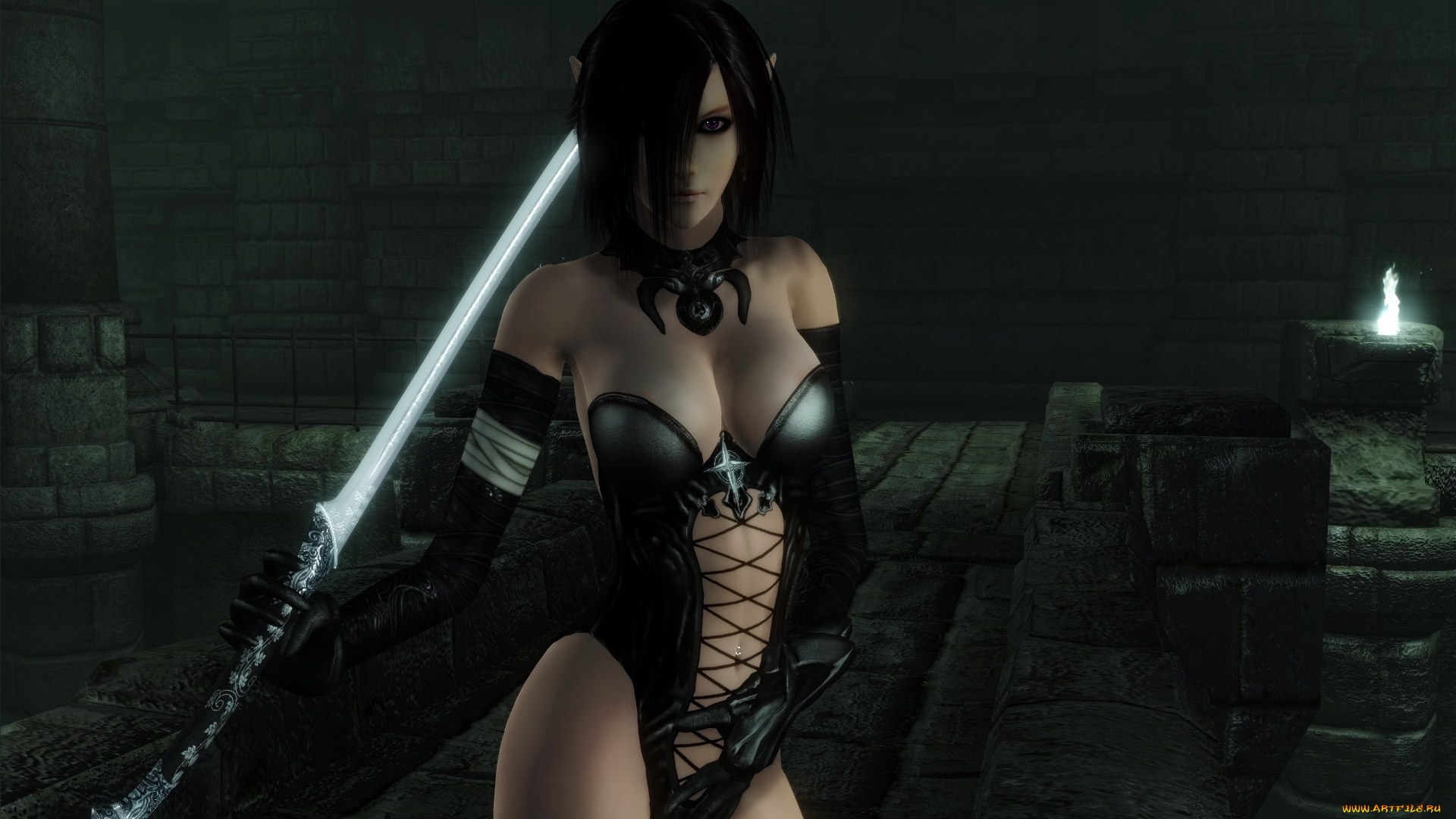 3д, графика, elves, эльфы, меч, эльфийка