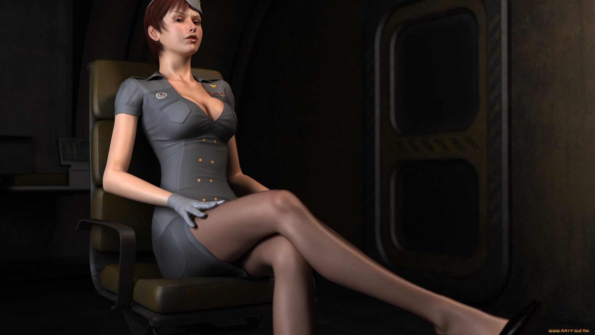 3д, графика, people, люди, стул, девушка, форма, перчатки