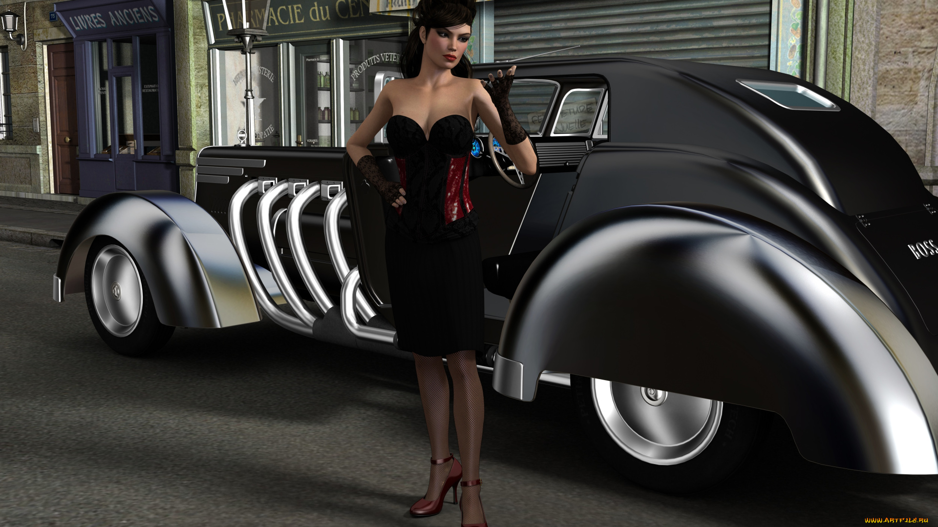 автомобили, 3д, автомобиль, девушка