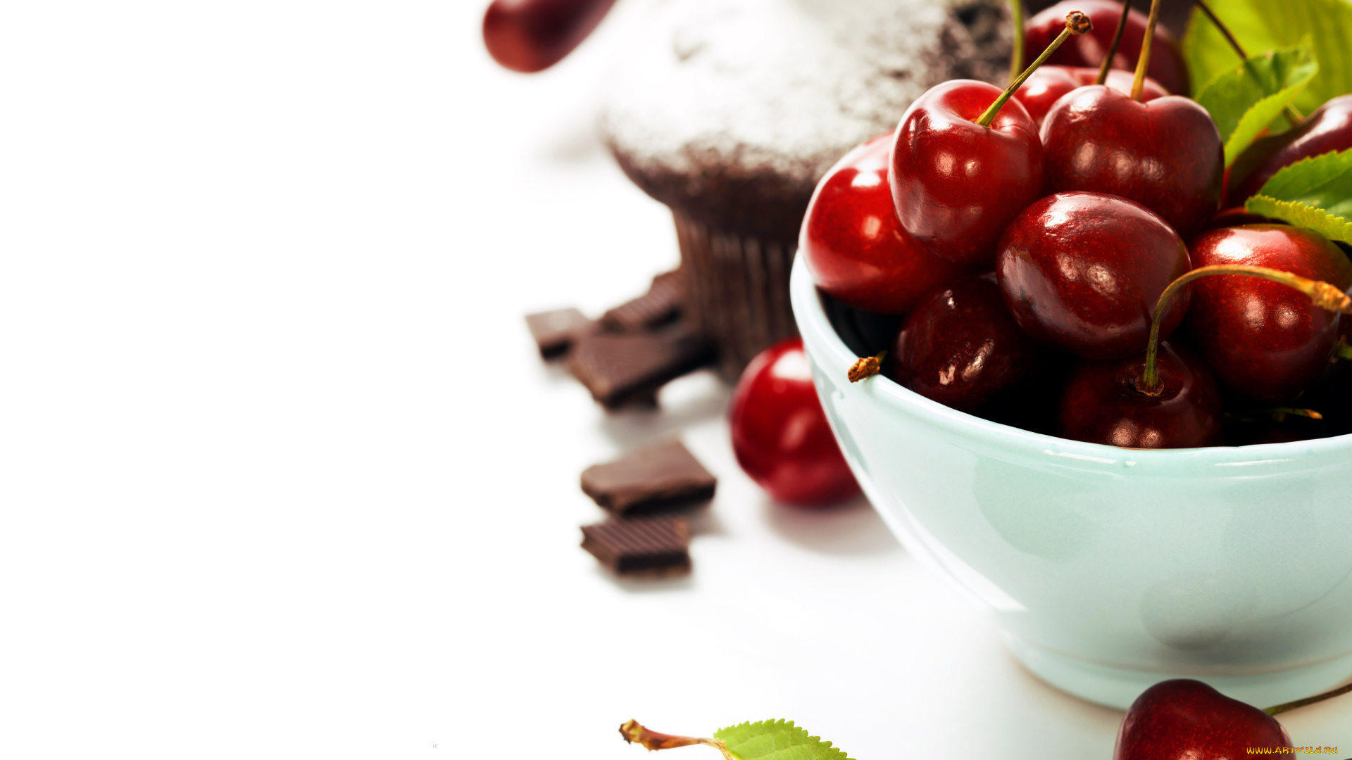 еда, вишня, черешня, маффин, миска