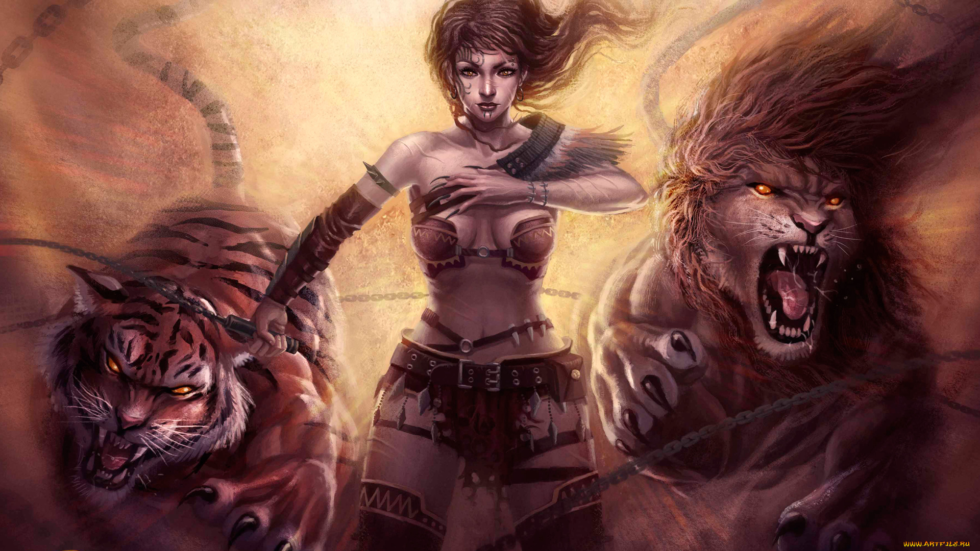 фэнтези, красавицы, чудовища, пирсинг, когти, цепи