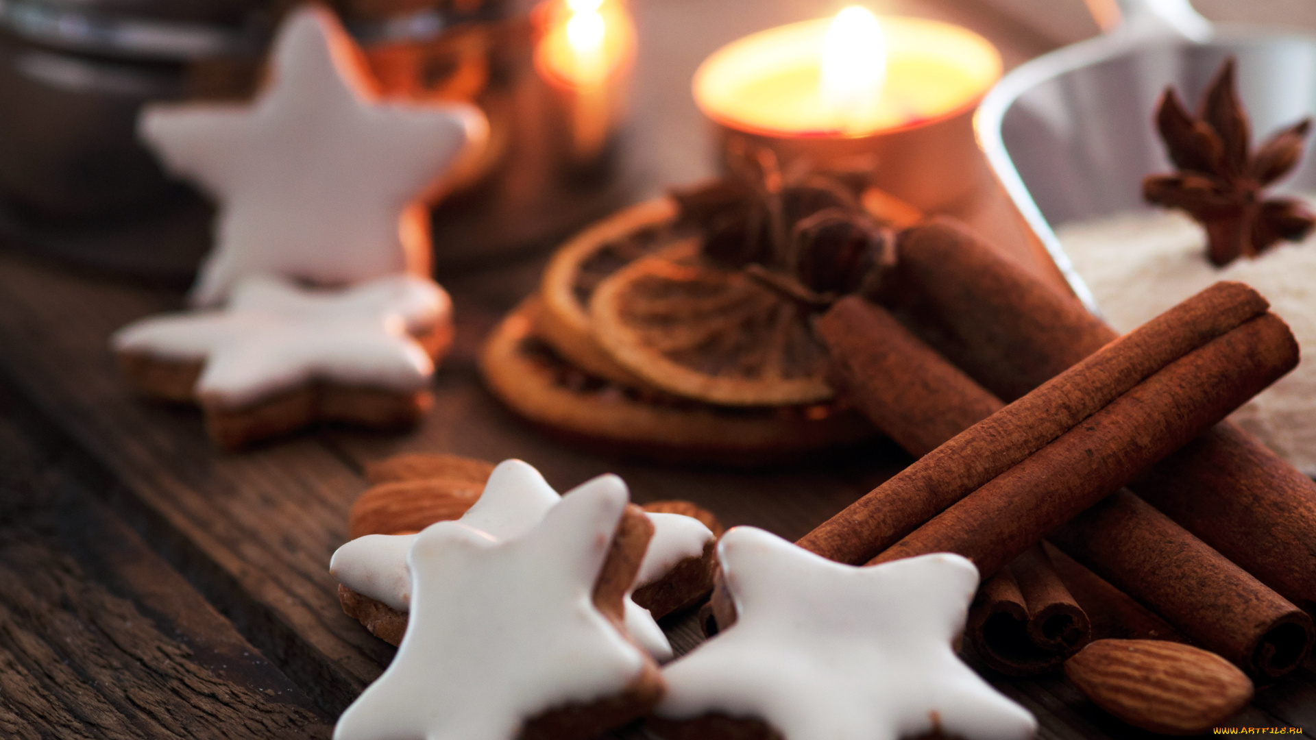 праздничные, угощения, свеча, корица, печенье