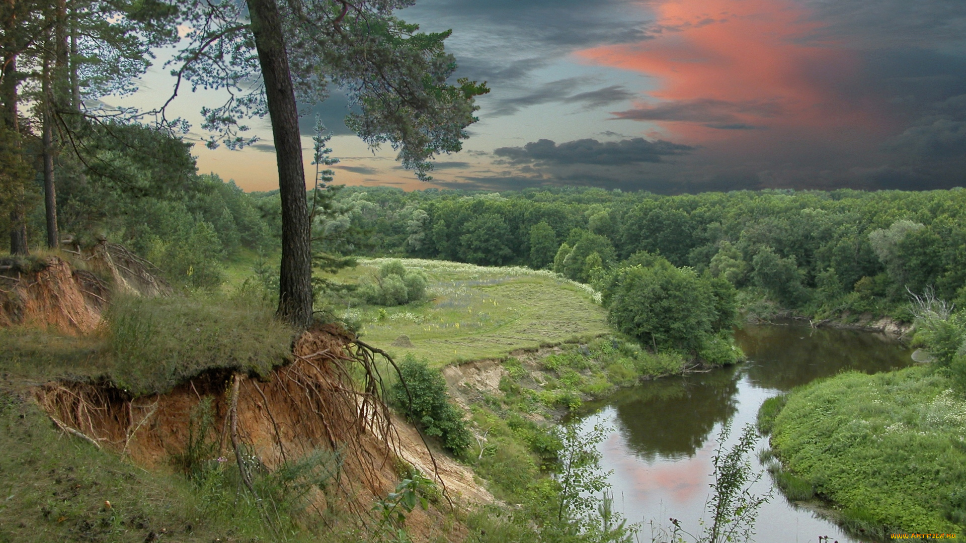 природа, реки, озера, небо, речушка, сосны