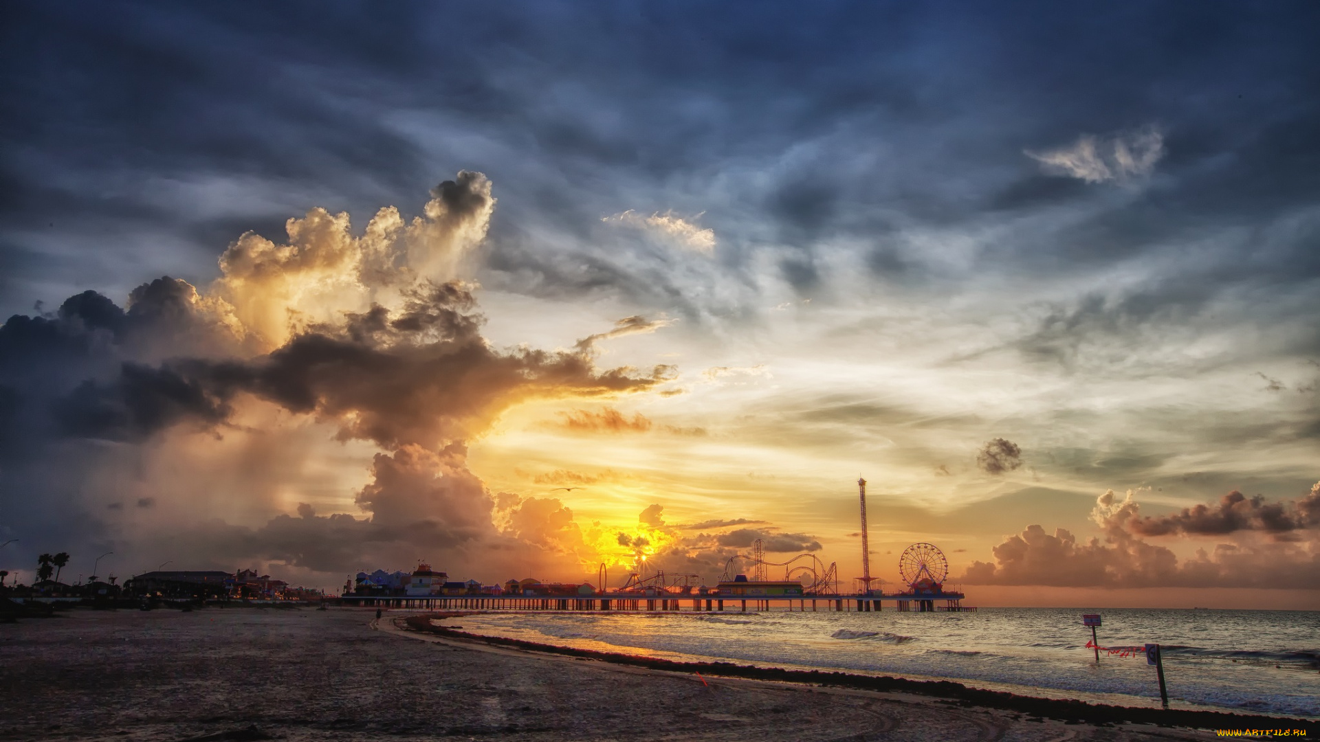 природа, восходы, закаты, тучи, пирс, береговая, линия, океан, закат