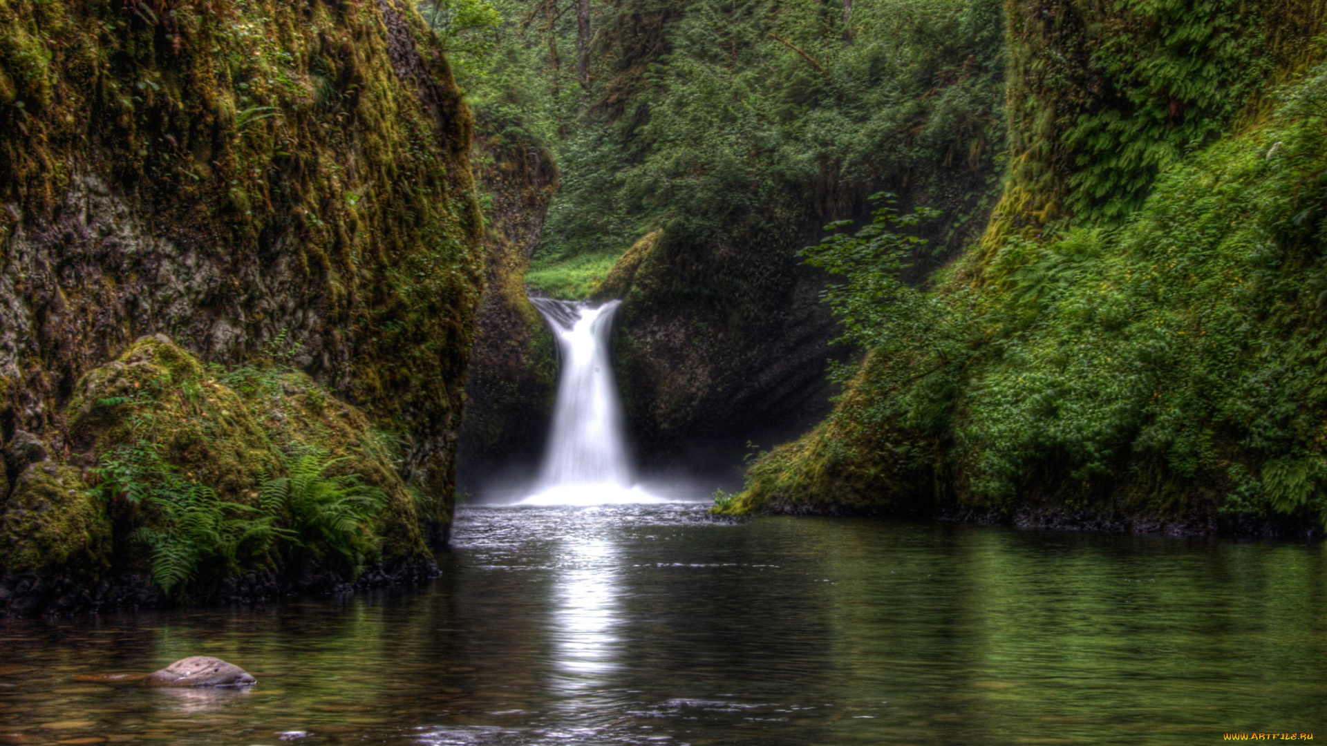 punchbowl, falls, орегон, сша, природа, водопады, лес, водопад, озеро