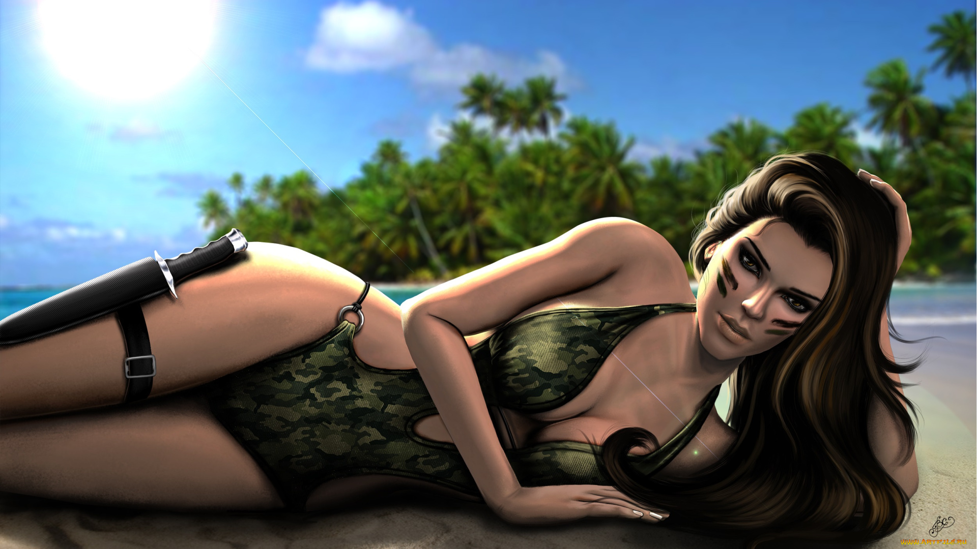 рисованные, люди, нож, девушка