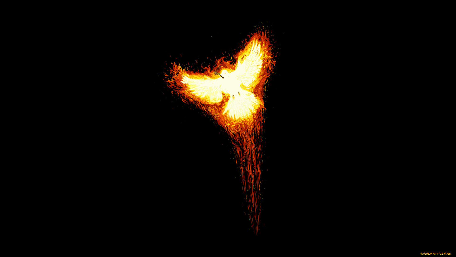 рисованные, минимализм, птица, огонь