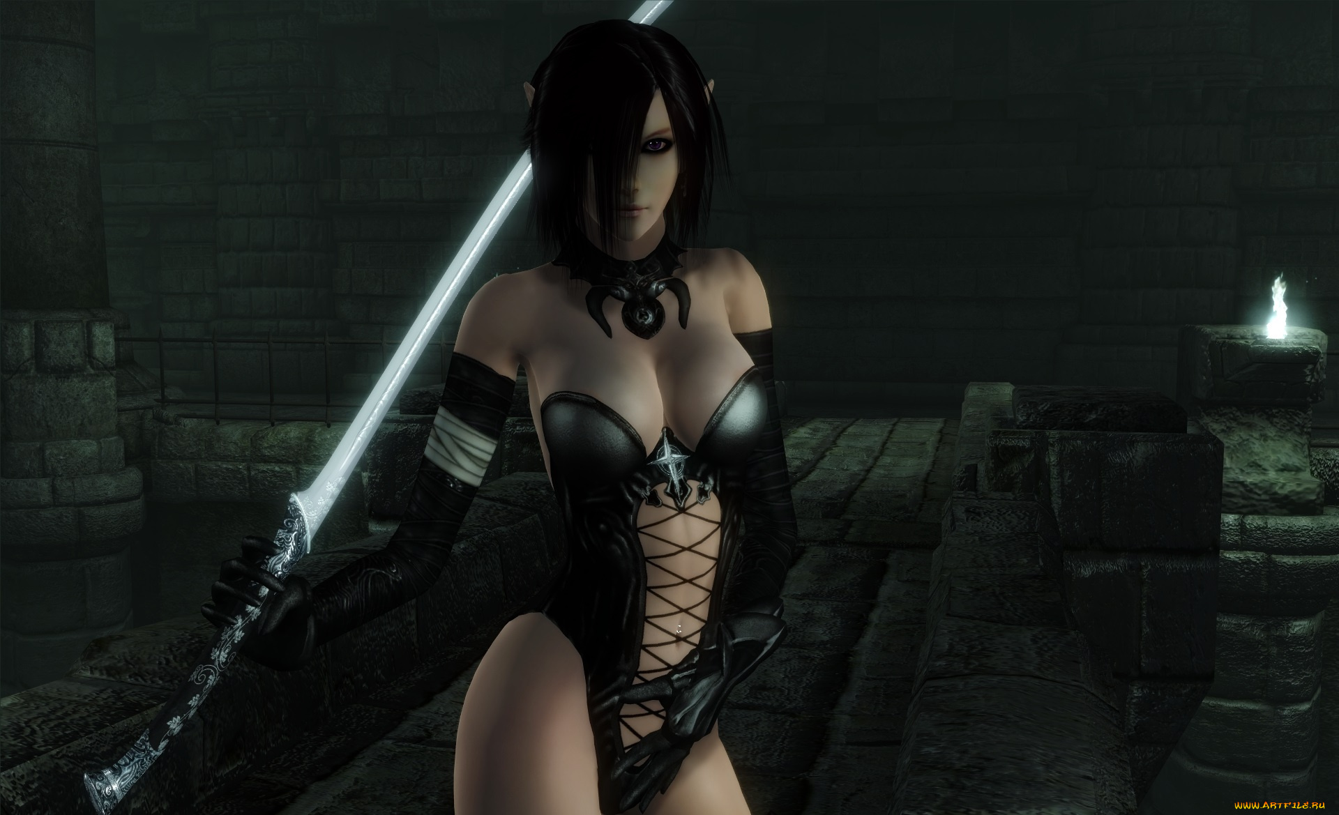 3д, графика, elves, эльфы, меч, эльфийка