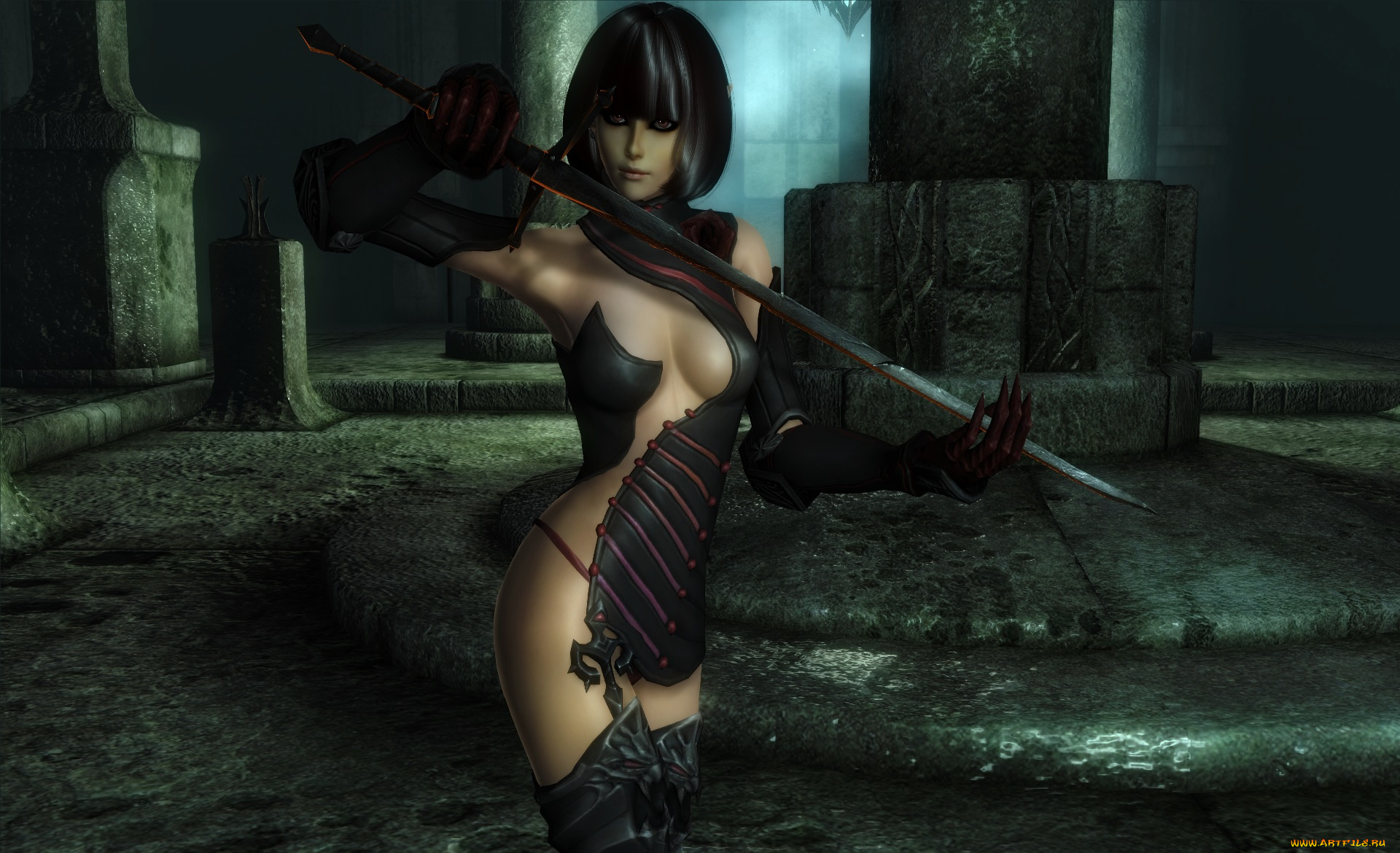 3д, графика, elves, эльфы, эльфийка, меч