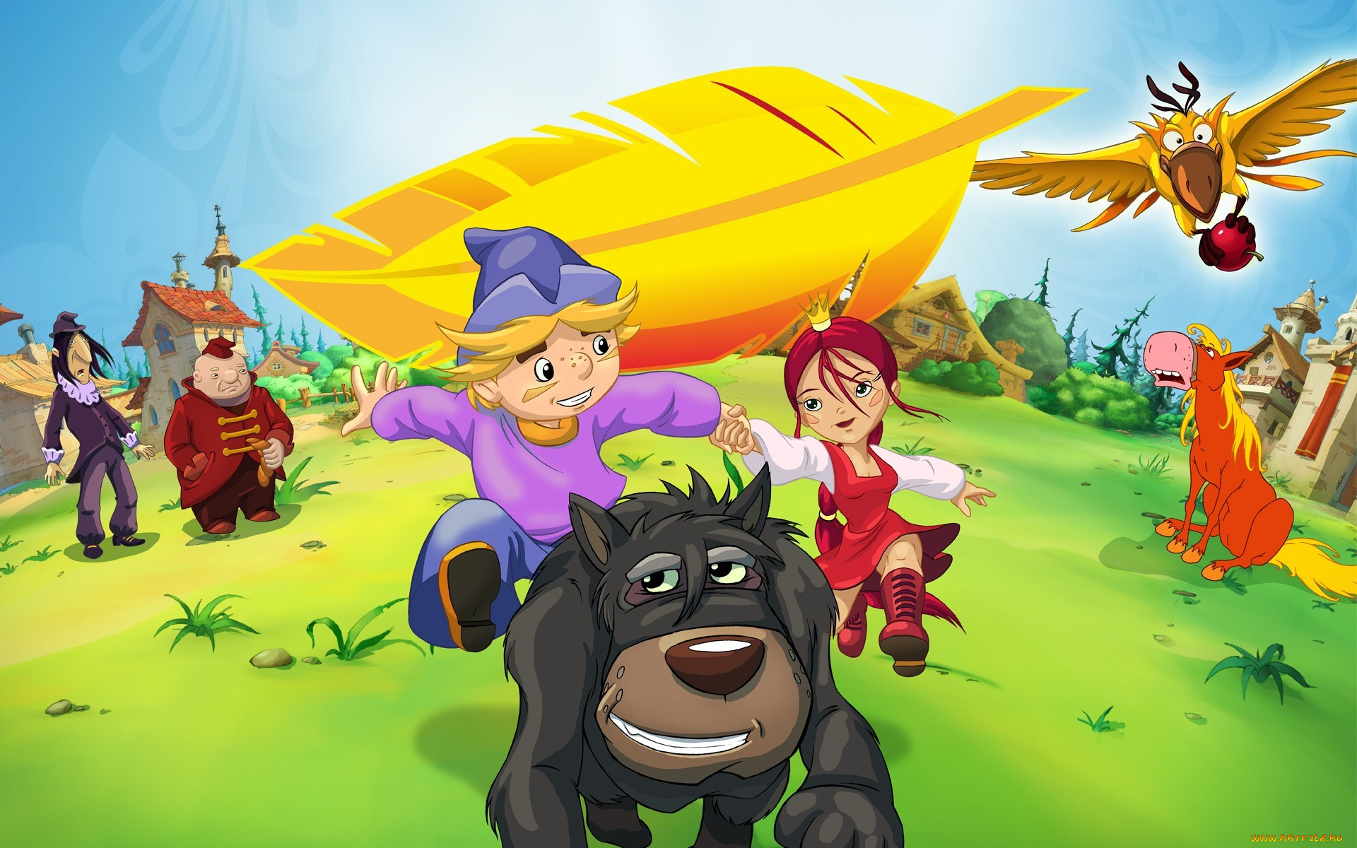 как, поймать, перо, жар, птицы, мультфильмы, волк, лошадь