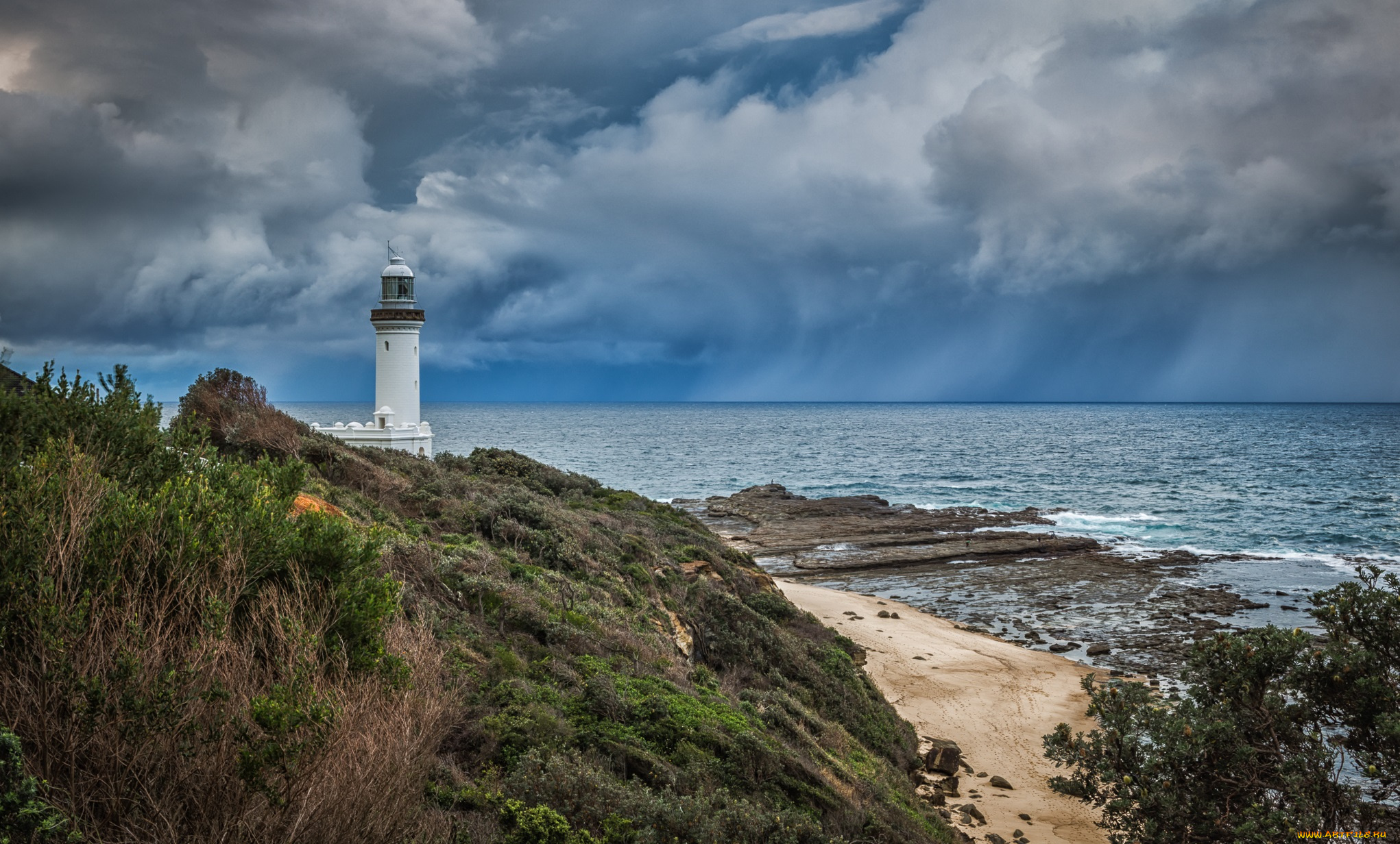 природа, маяки, океан, маяк, побережье, горизонт