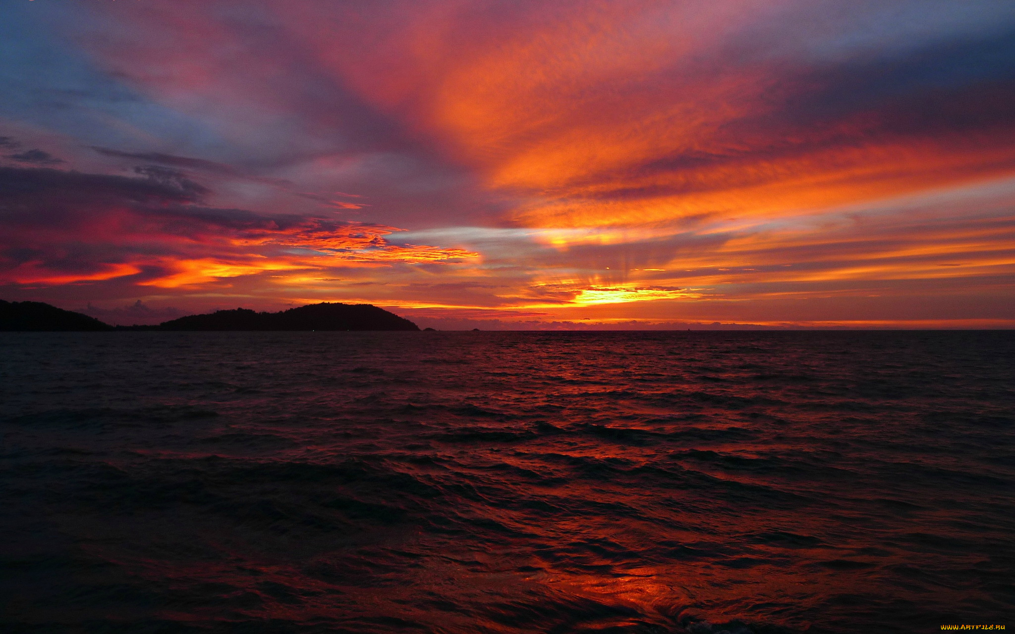 природа, восходы, закаты, тучи, небо, облака, красный, солнце, горизонт, море