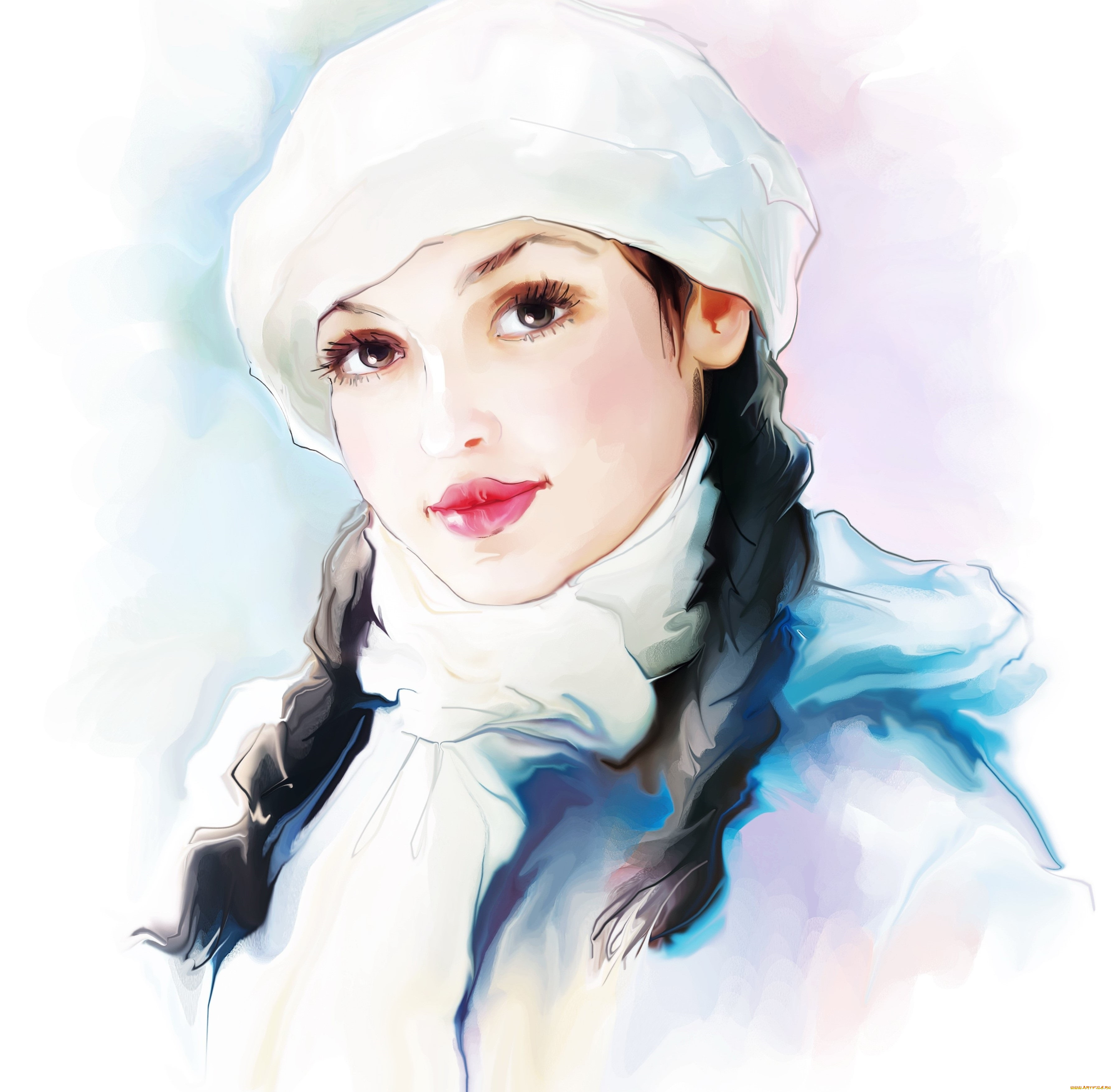 рисованные, люди, косички, девушка