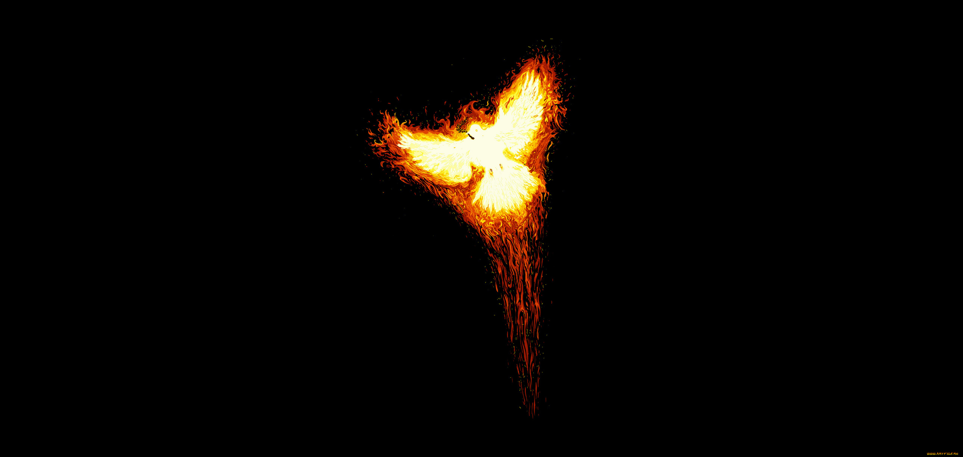 рисованные, минимализм, птица, огонь