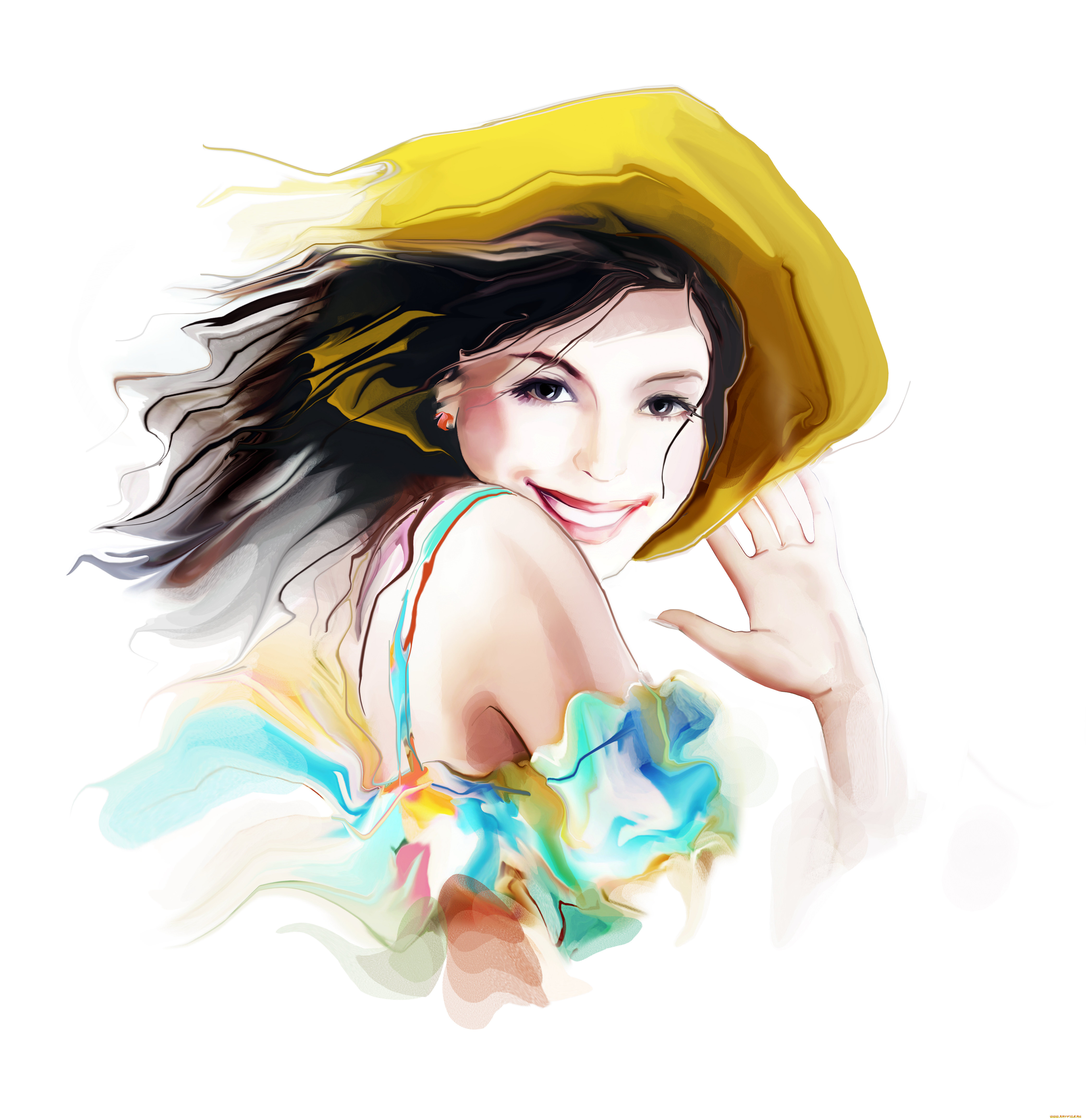 рисованные, люди, девушка, улыбка