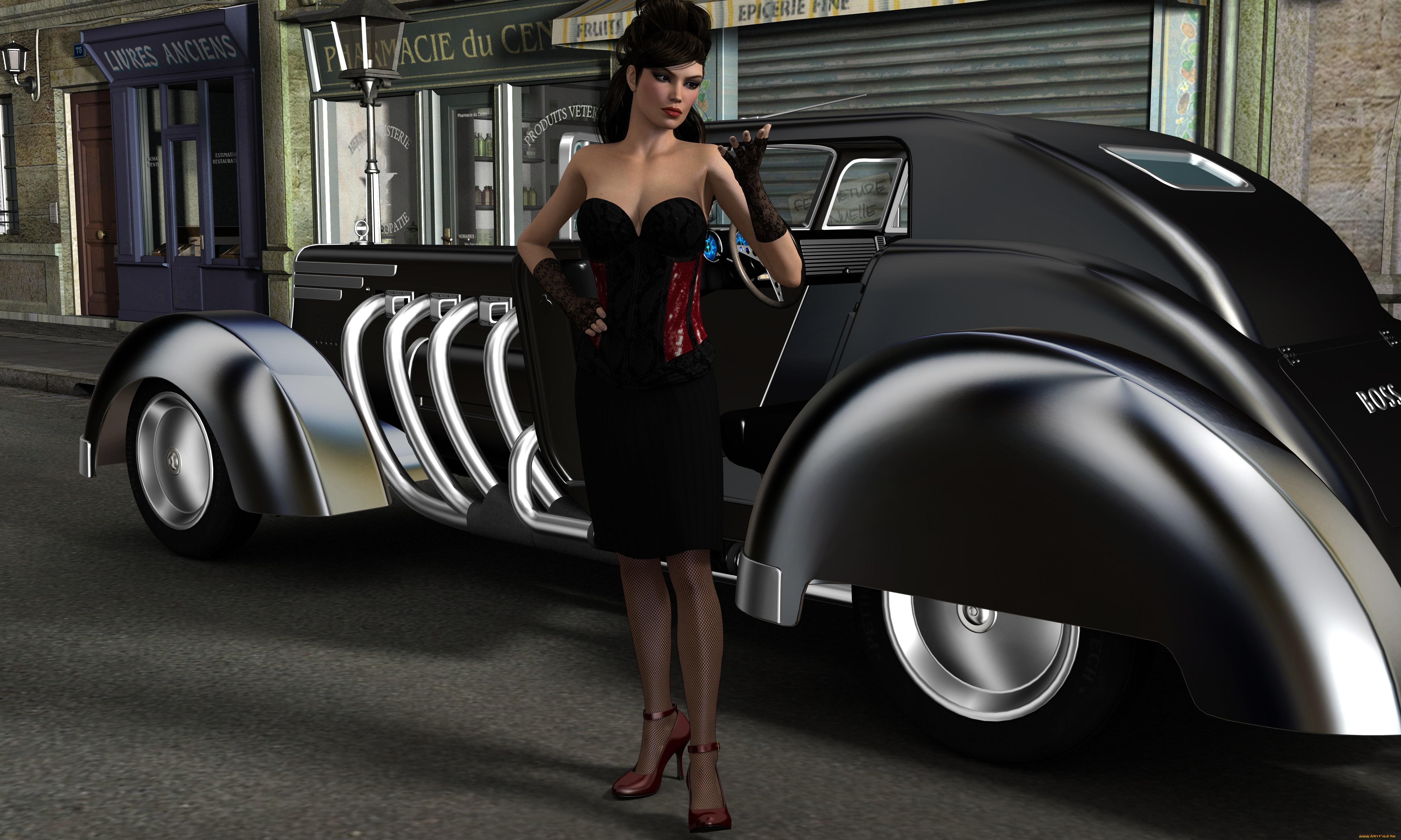 автомобили, 3д, автомобиль, девушка