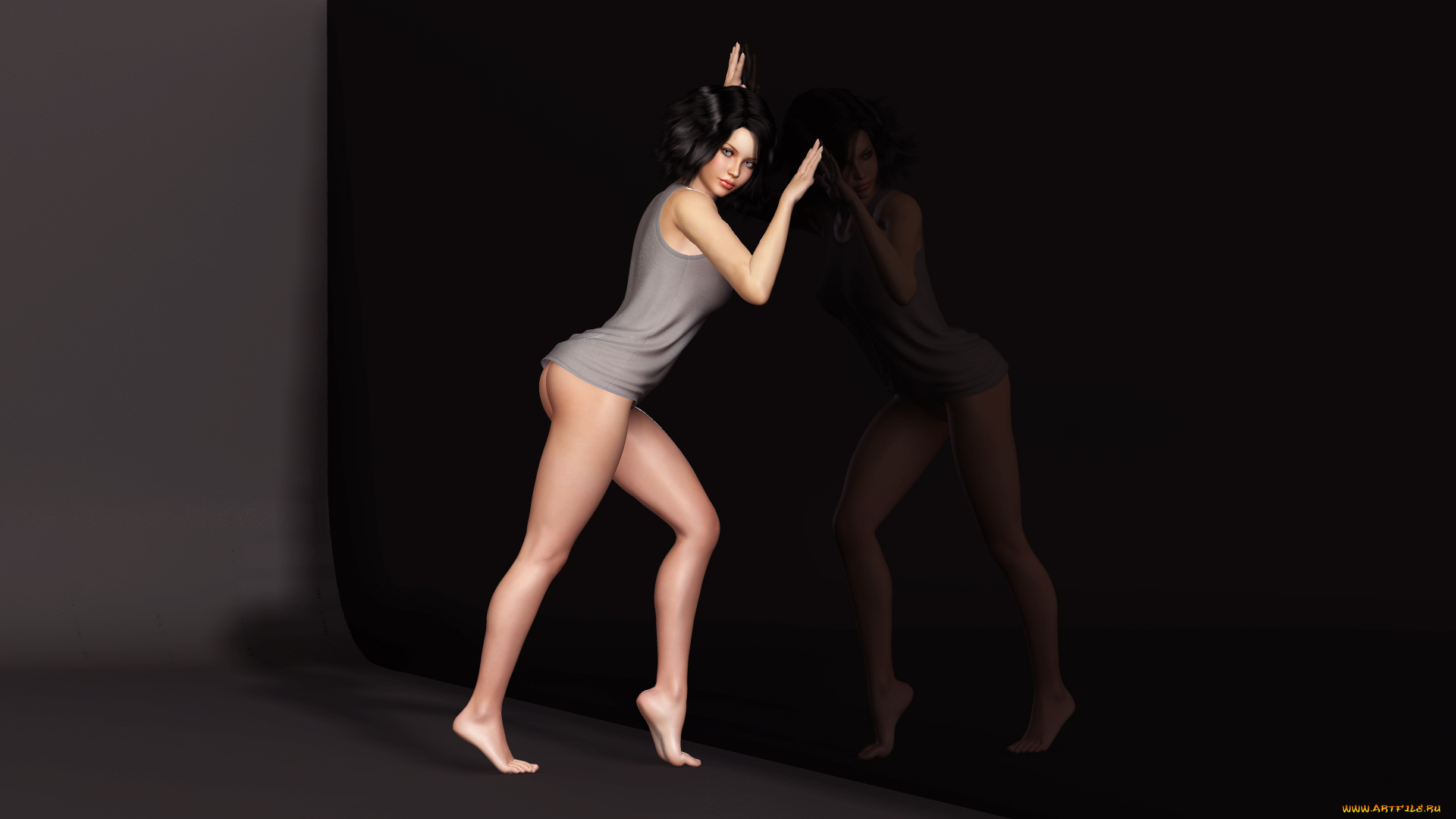 3д, графика, люди, , people, девушка, стена, фон, взгляд