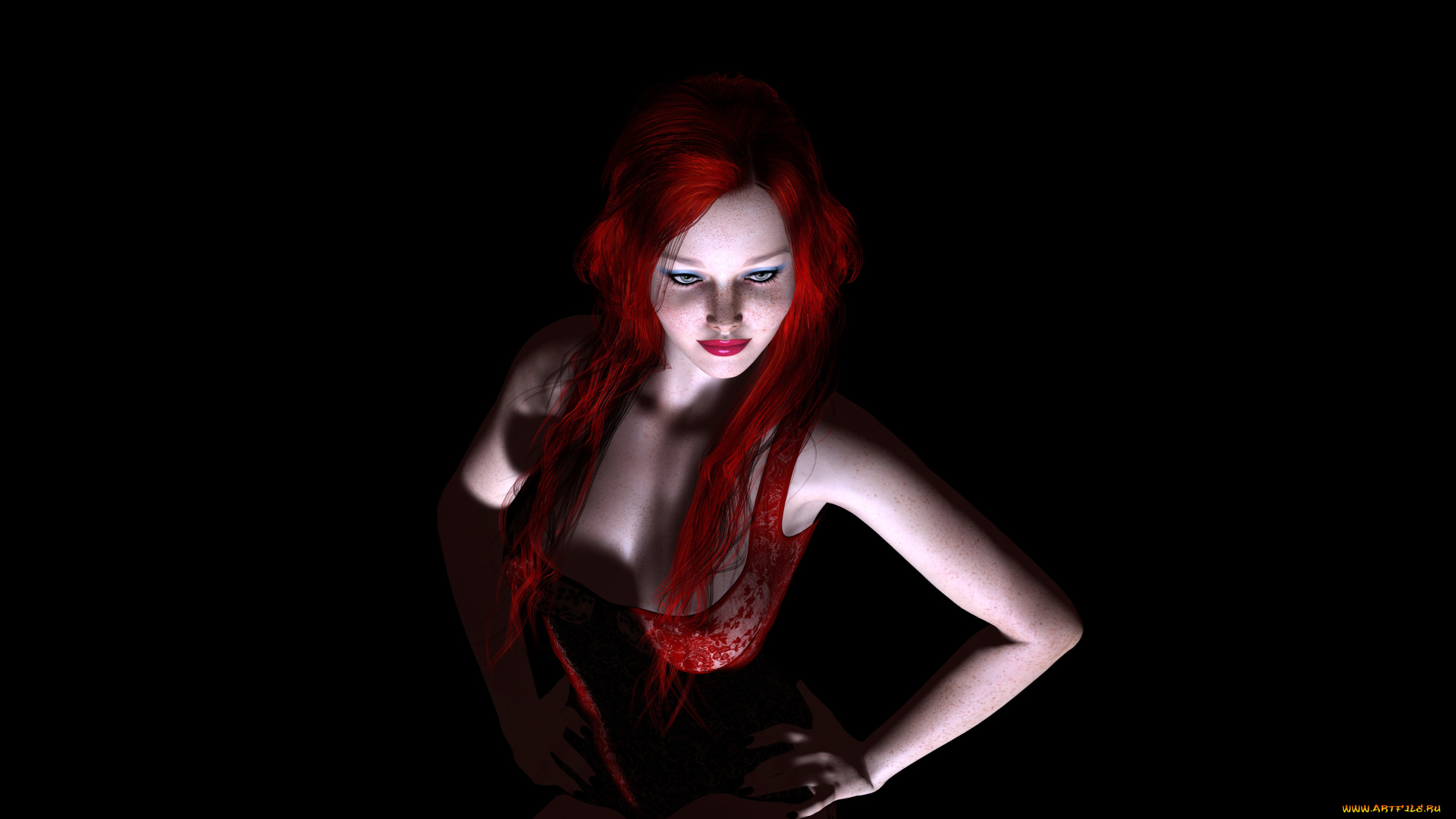 3д, графика, люди, , people, девушка, взгляд, фон, рыжая