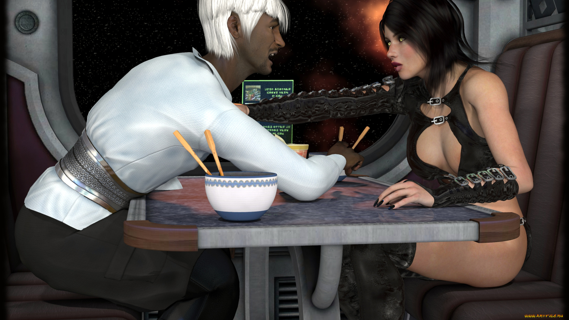 3д, графика, люди, , people, стол, взгляд, мужчина, девушка