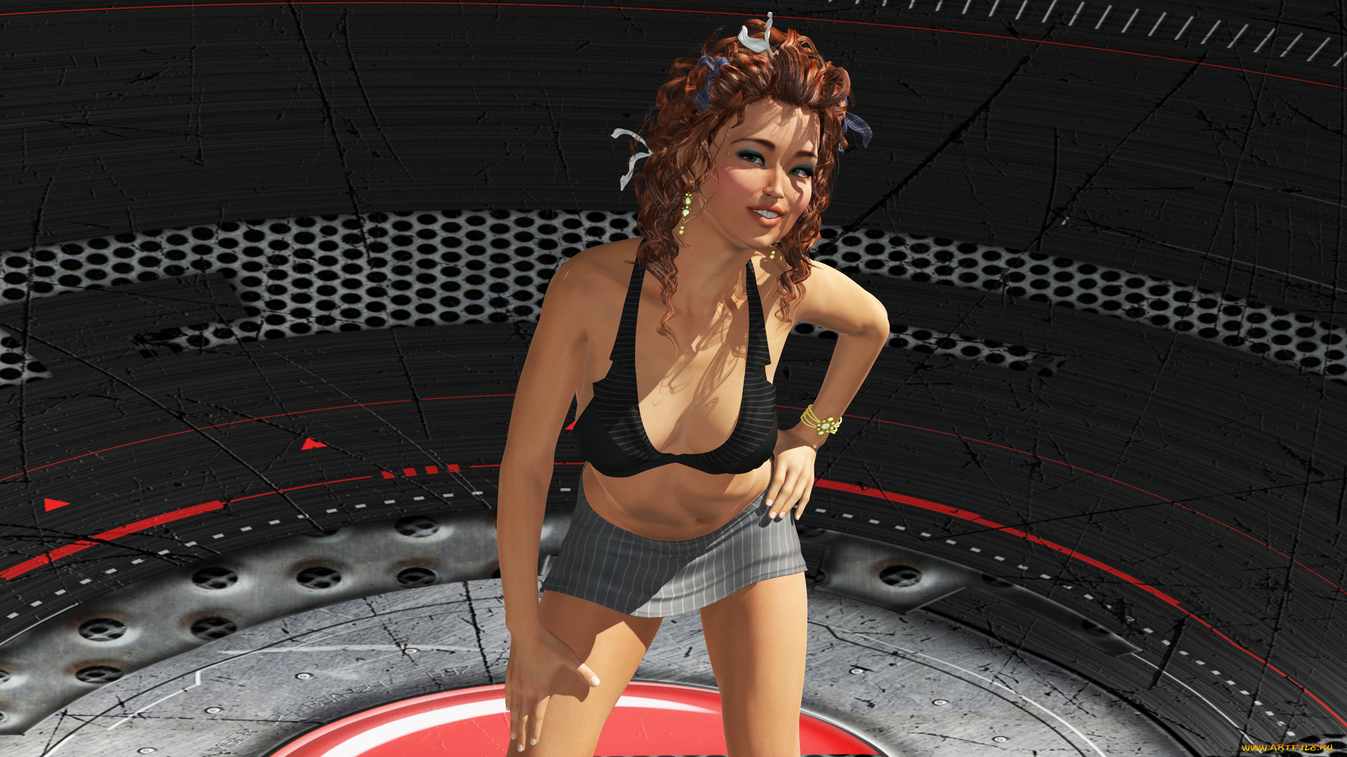 3д, графика, люди, , people, улыбка, лифчик, юбка, жест, фон, взгляд, девушка