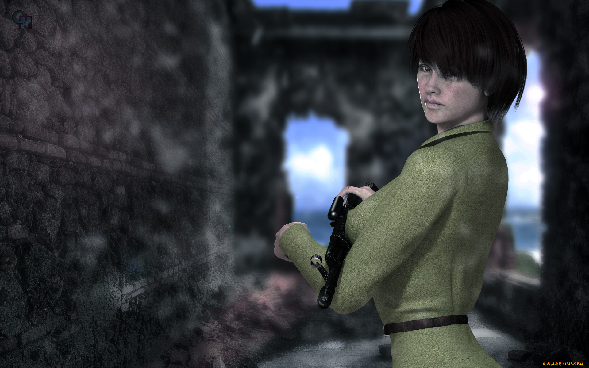 3д, графика, люди, , people, фон, взгляд, девушка, оружие