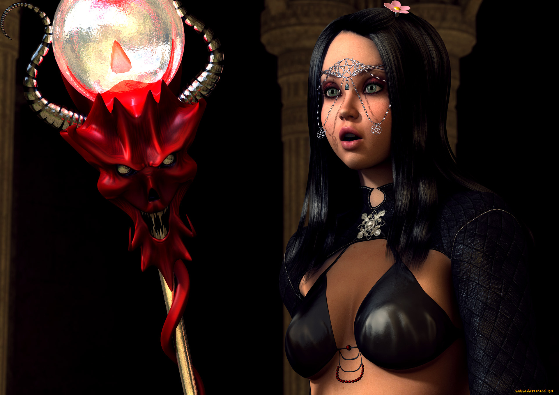 3д, графика, фантазия, , fantasy, фон, взгляд, девушка, шест