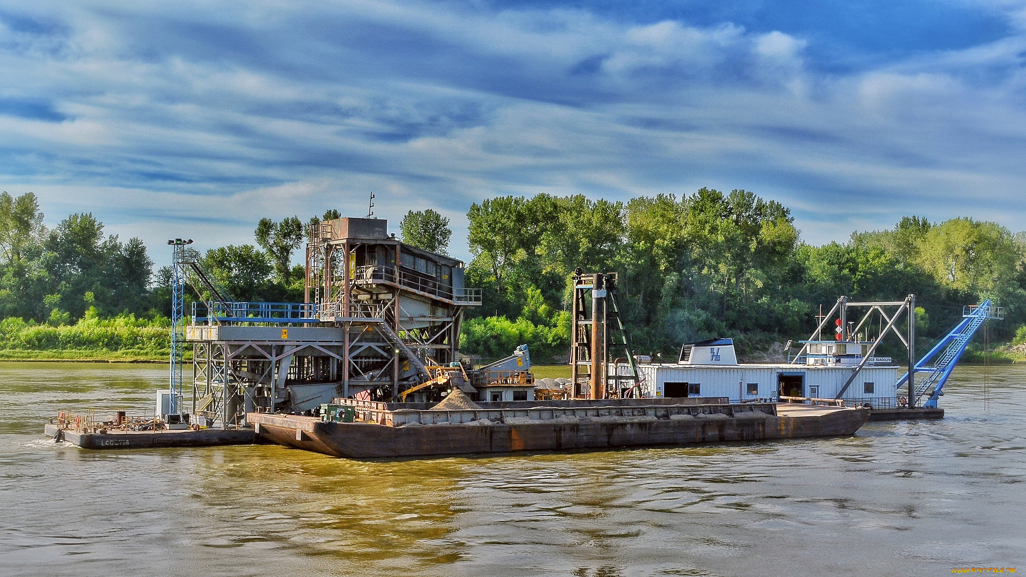 техника, другое, земснаряд, драга, река