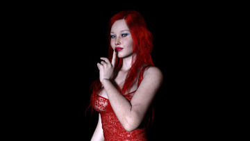 Картинка 3д+графика люди+ people девушка взгляд фон рыжая оружие