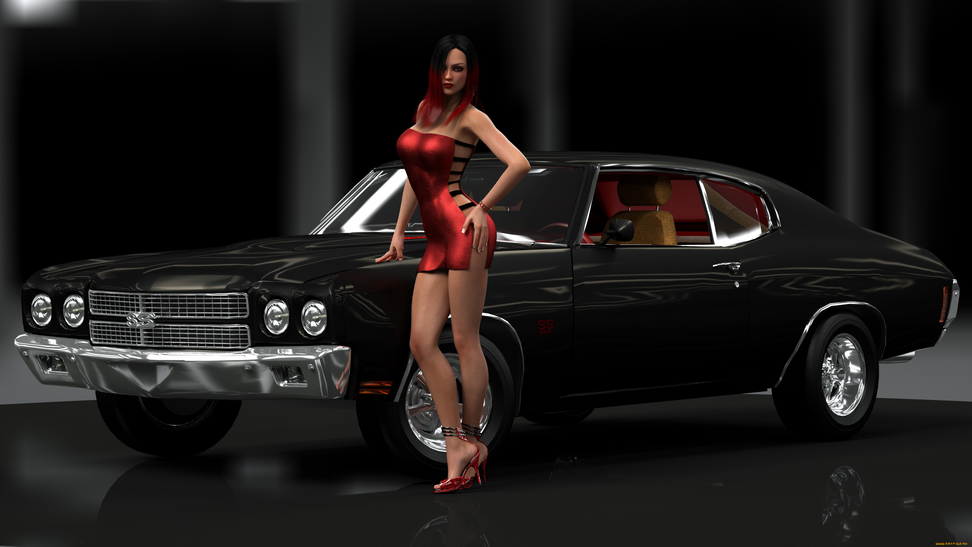 автомобили, 3d, car&girl, фон, автомобиль, взгляд, девушка