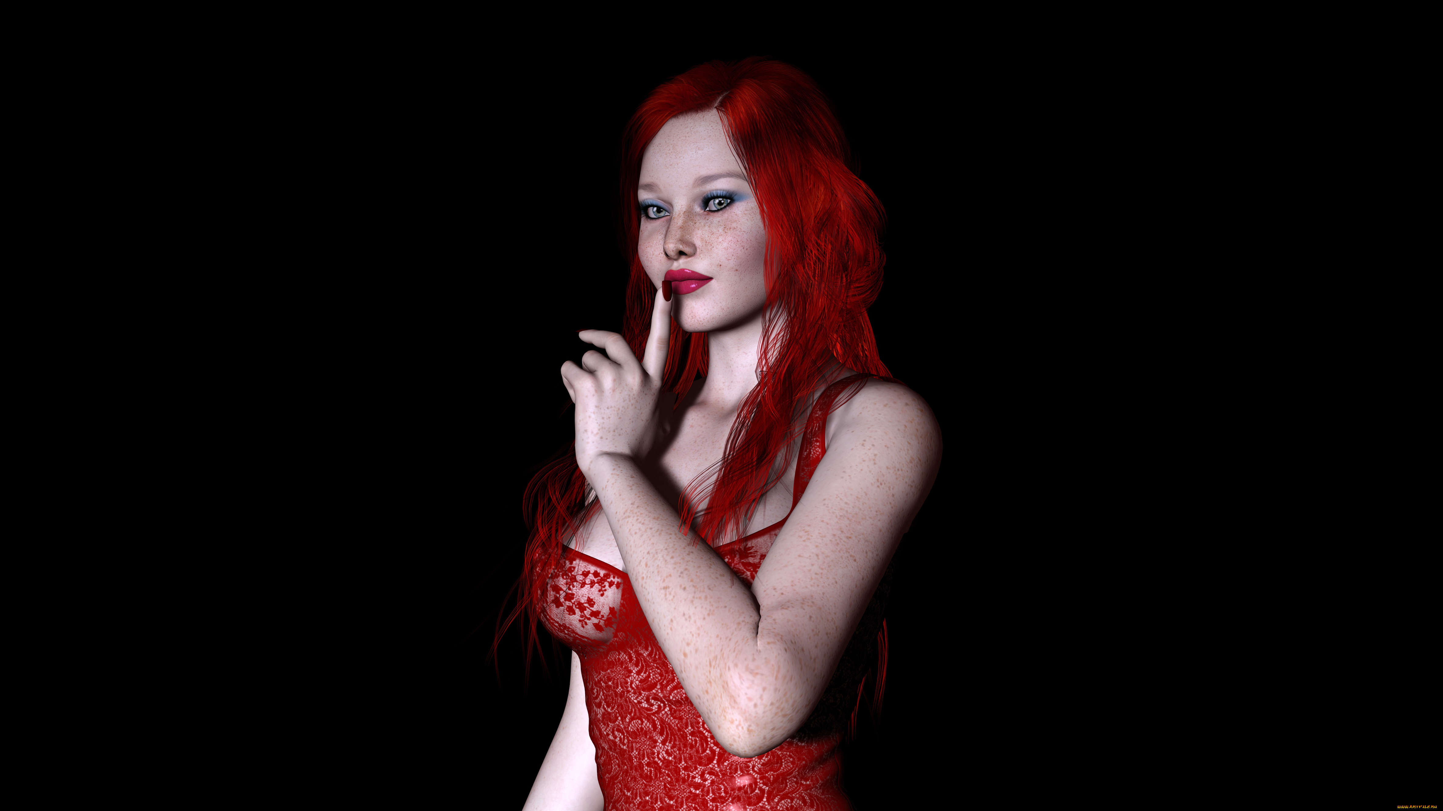 3д, графика, люди, , people, девушка, взгляд, фон, рыжая, оружие