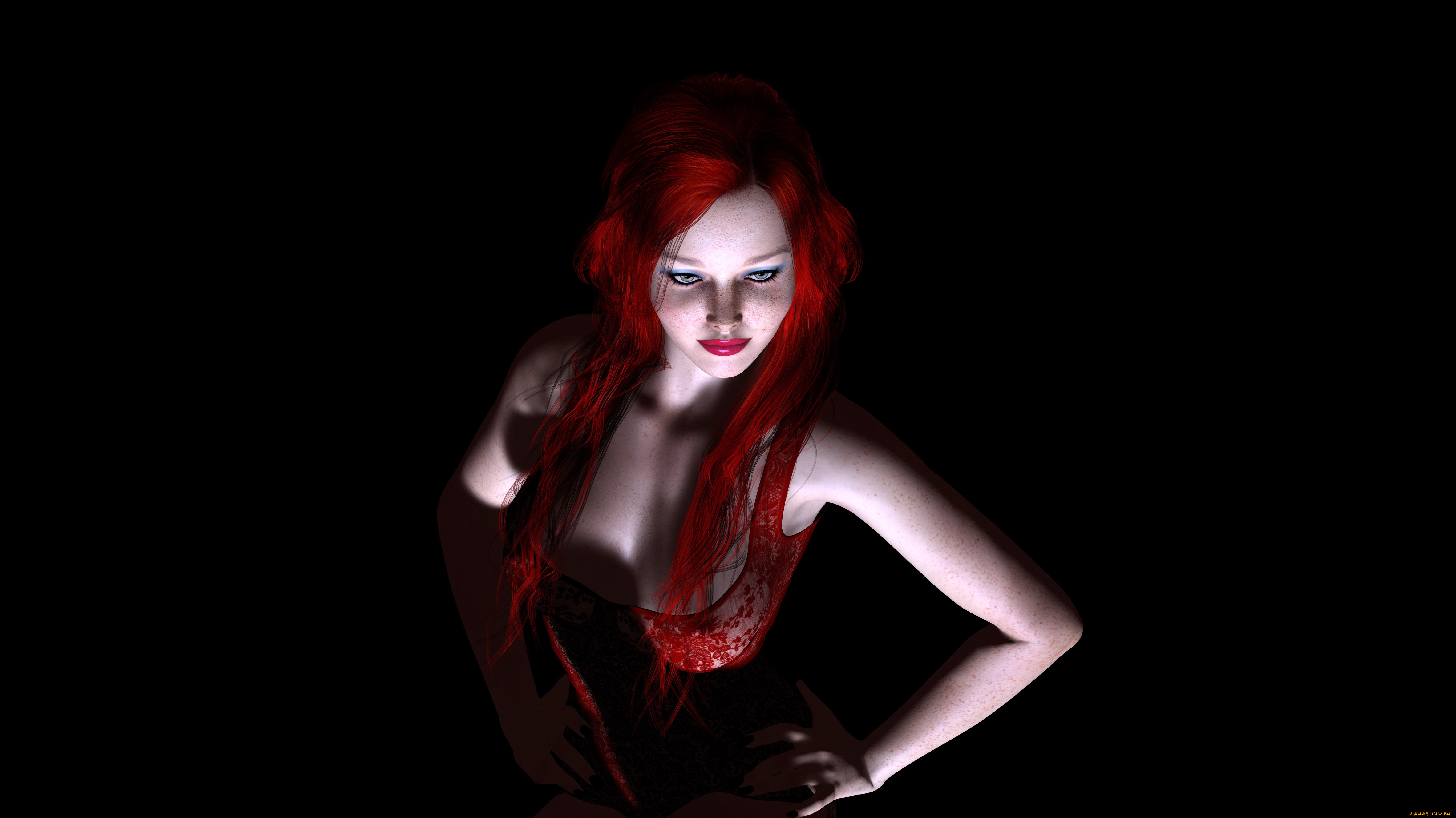 3д, графика, люди, , people, девушка, взгляд, фон, рыжая