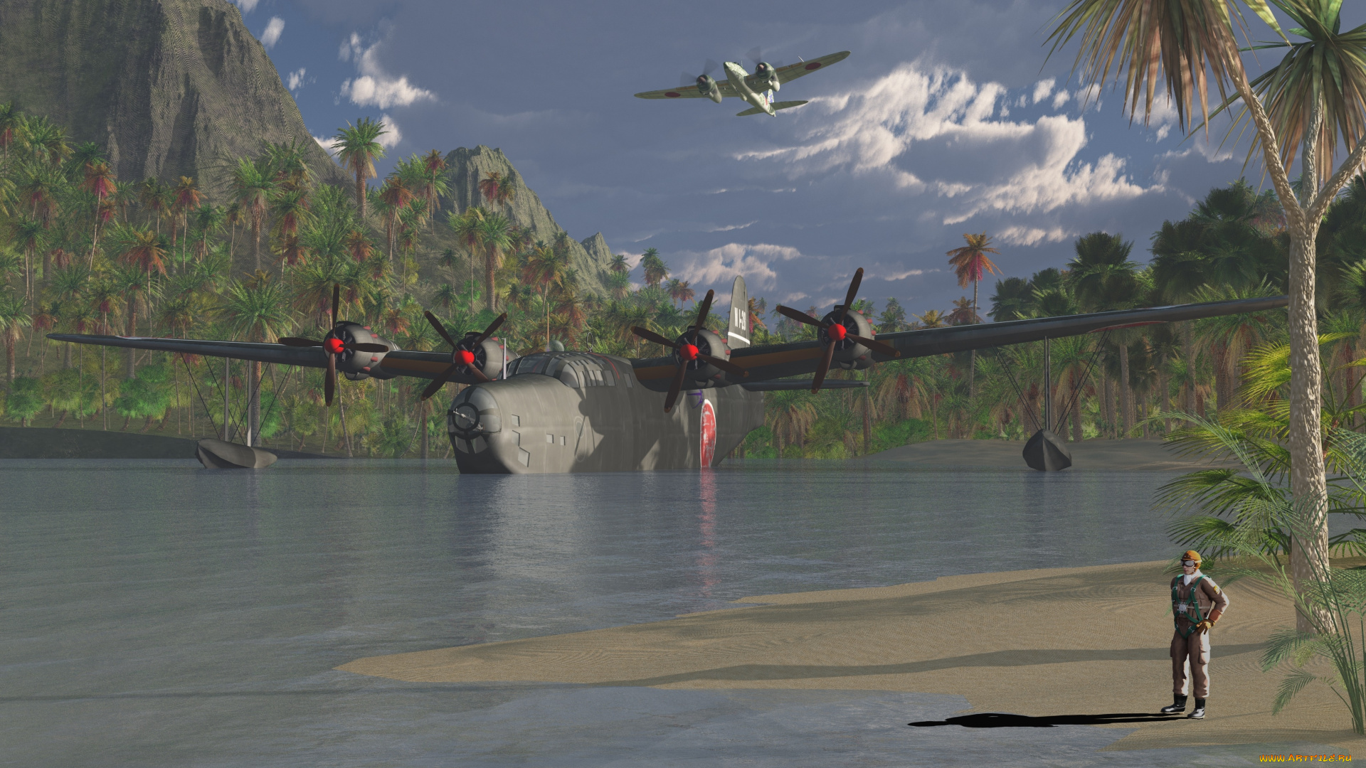 3д, графика, армия, , military, самолеты, озеро, горы