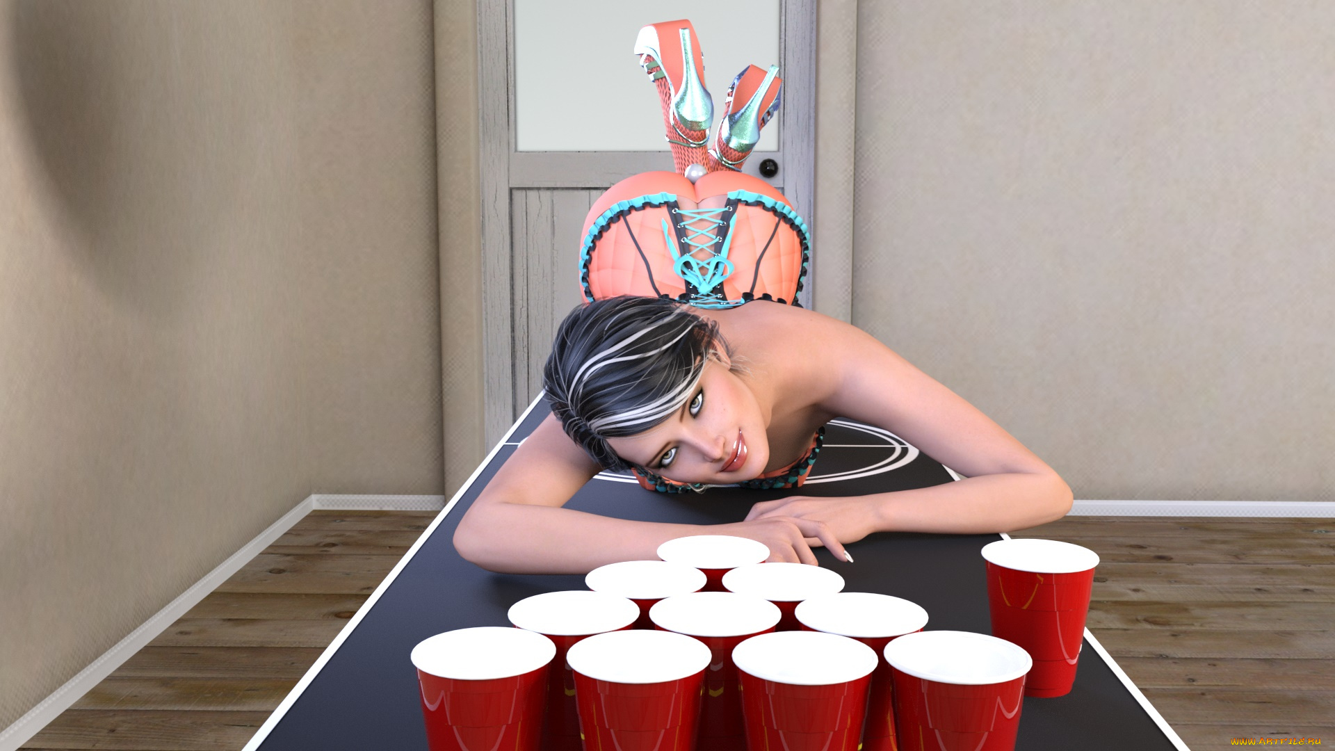 3д, графика, люди, , people, фон, чашки, скамейка, взгляд, девушка