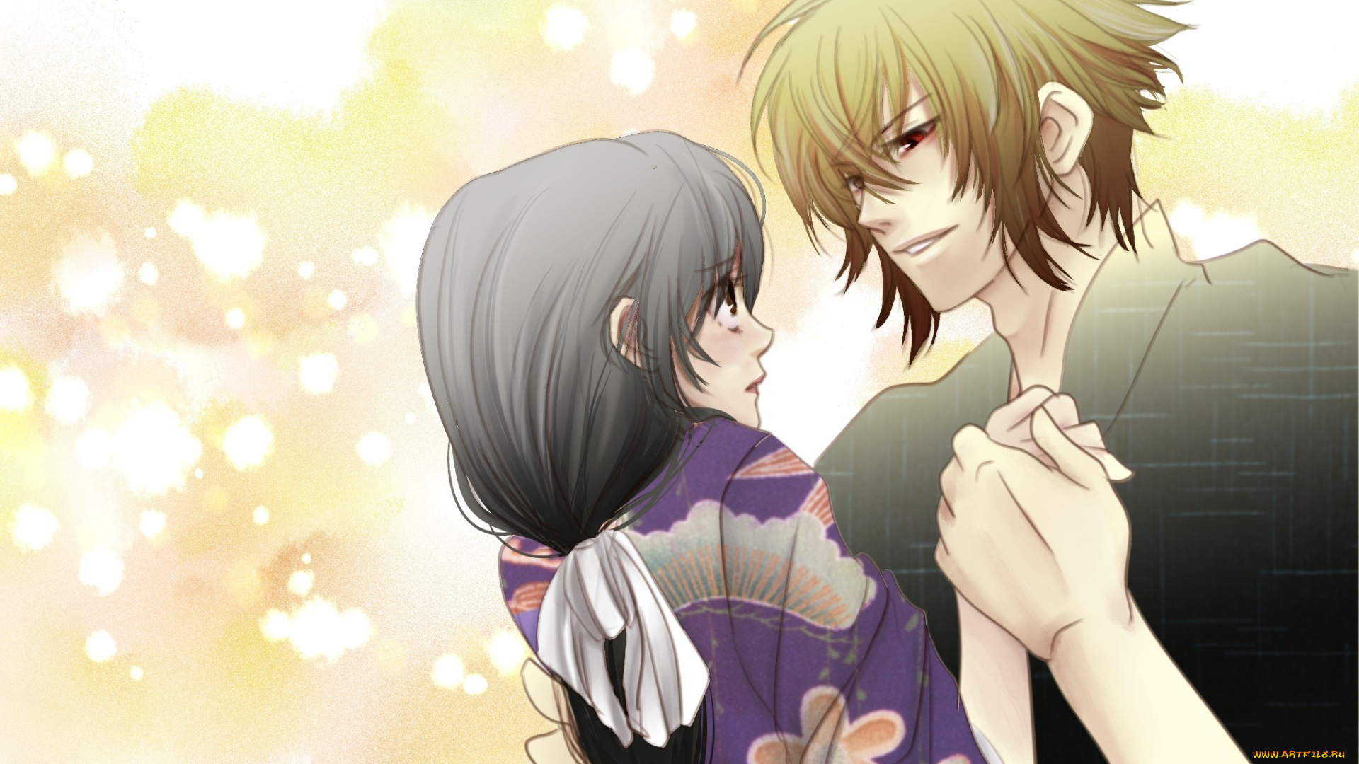 аниме, hakuoki, романтика, парень, девушка, пара, арт, hakuouki