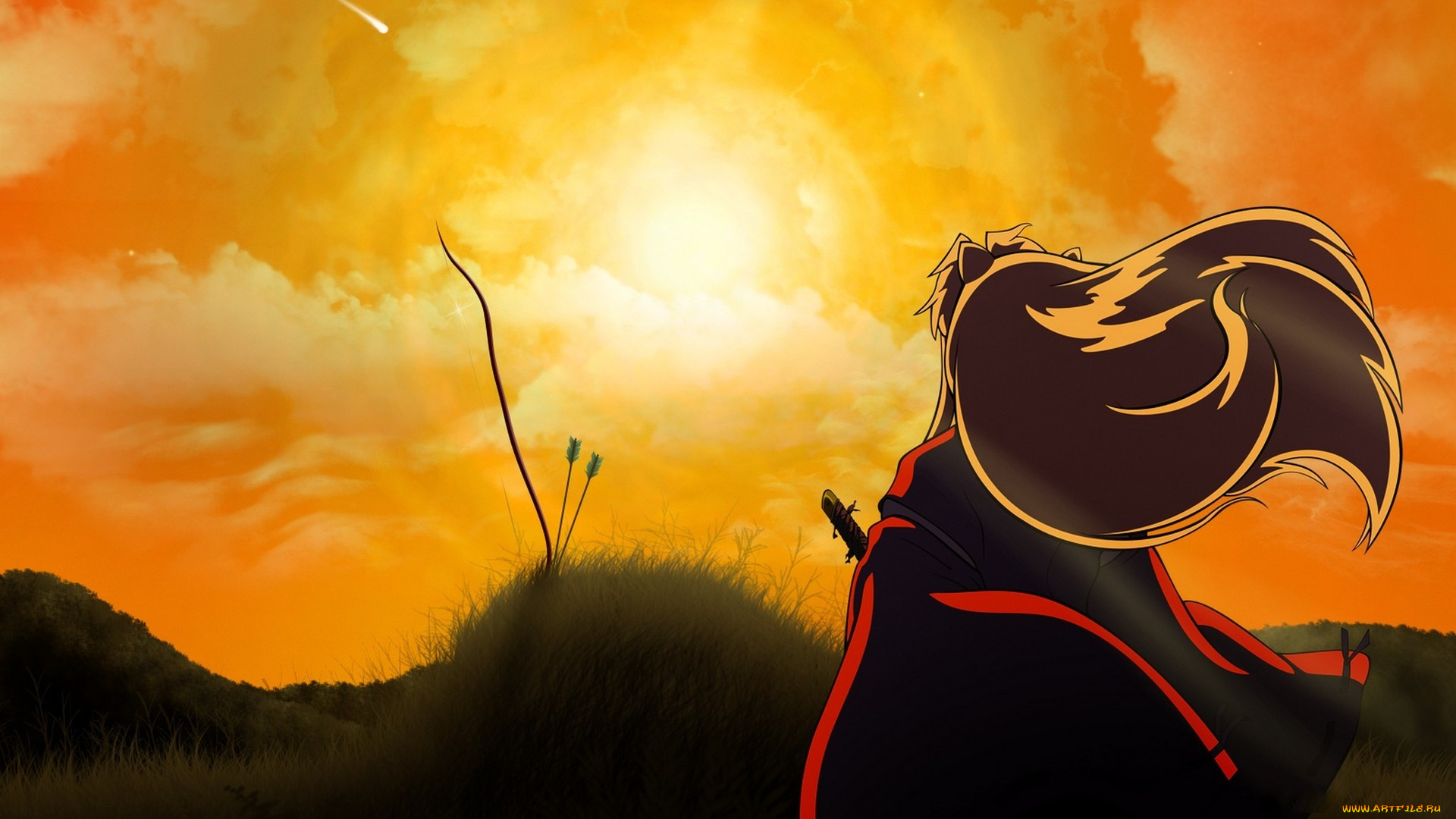 аниме, inuyasha, инуяша, закат, полу-демон