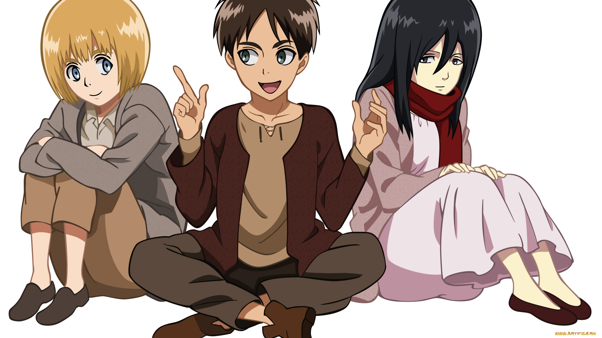 аниме, shingeki, no, kyojin, друзья, армин, атака, титанов, микаса, эрен, дети, фон