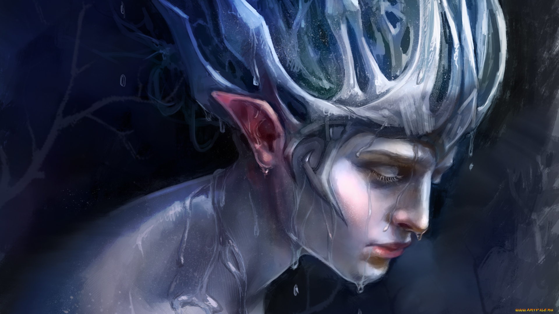 фэнтези, существа, капли, профиль, вода, существо, эльф, фантастика, уши